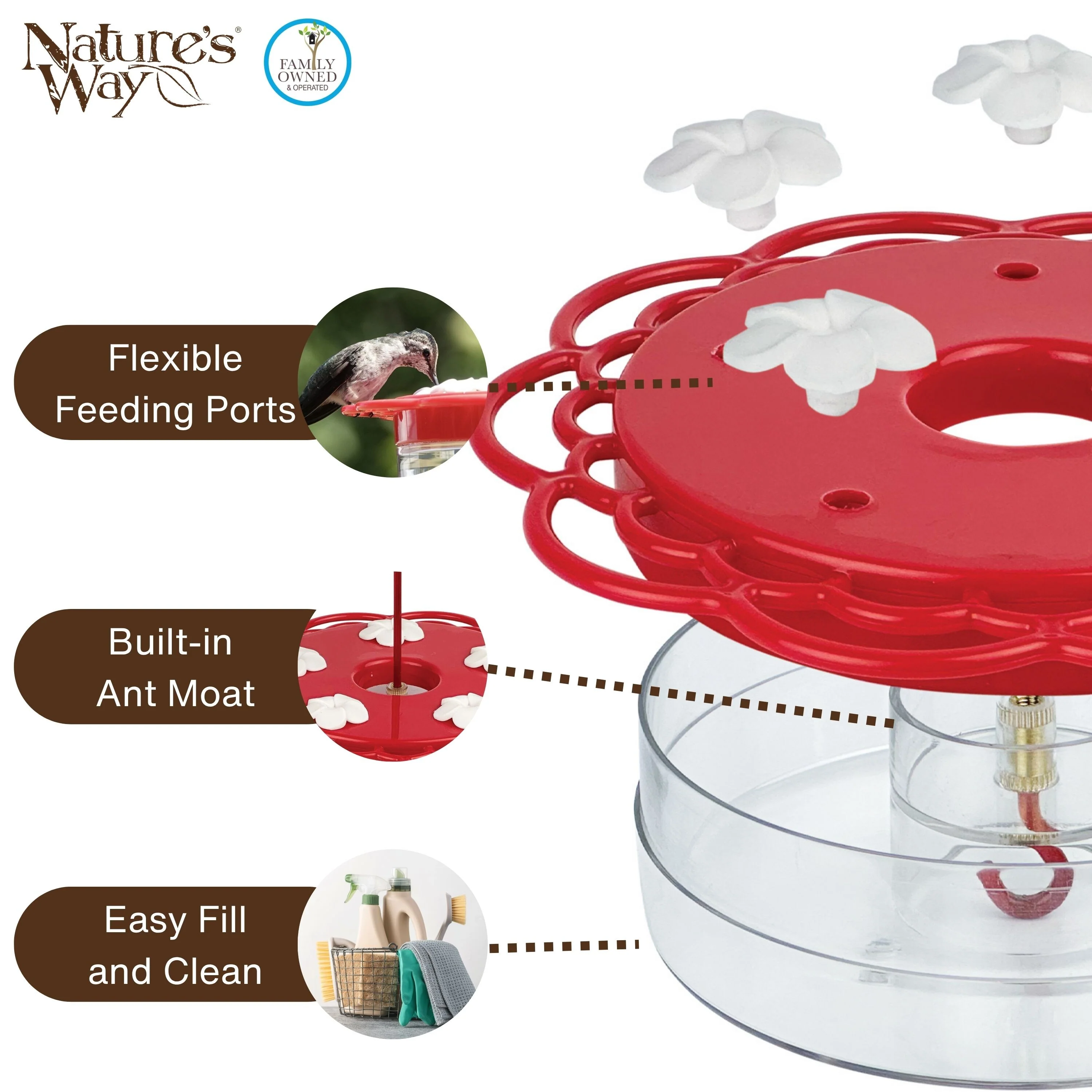 2-in-1 Red Plastic Hanging Dish or Window Mount Hummingbird Feeder - Image 5