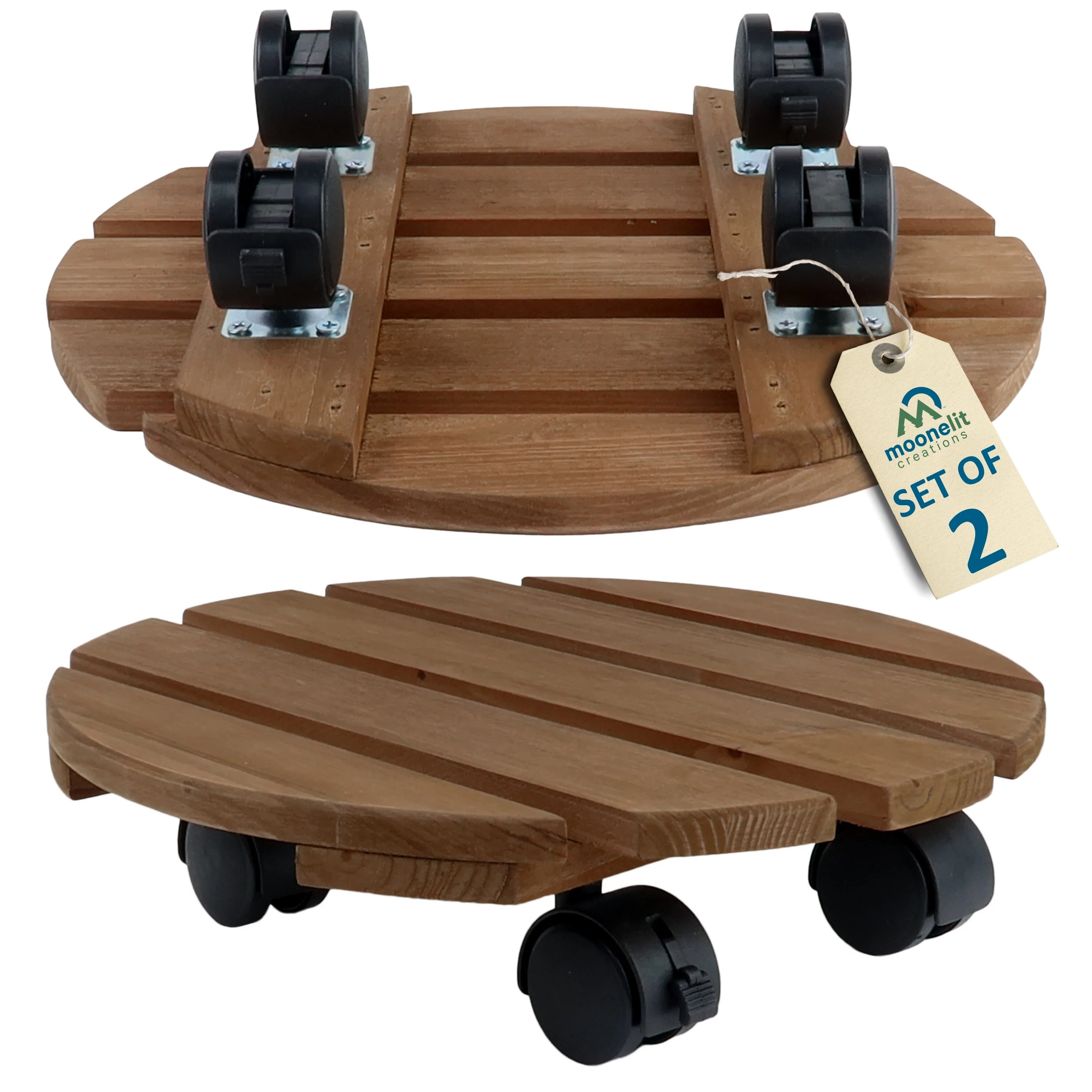 2 Pack Fir Wood 12" Plant Caddy