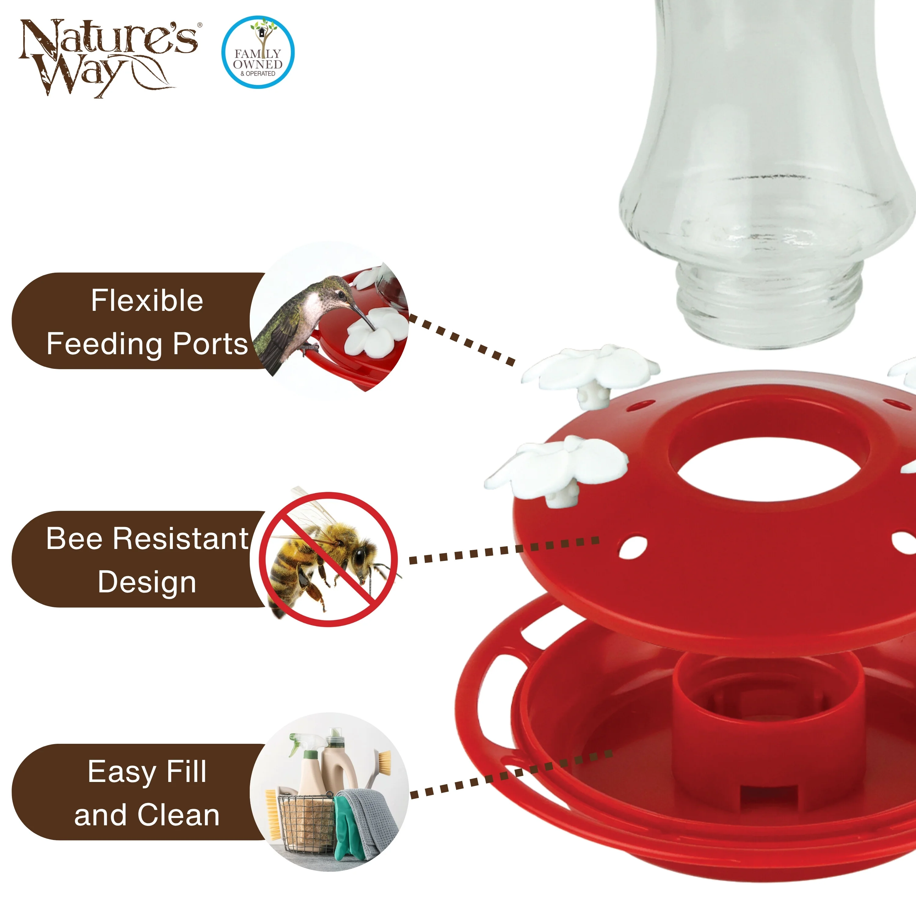 2-Pack Scarlet Silhouette Glass Gravity Hummingbird Feeder - Image 4