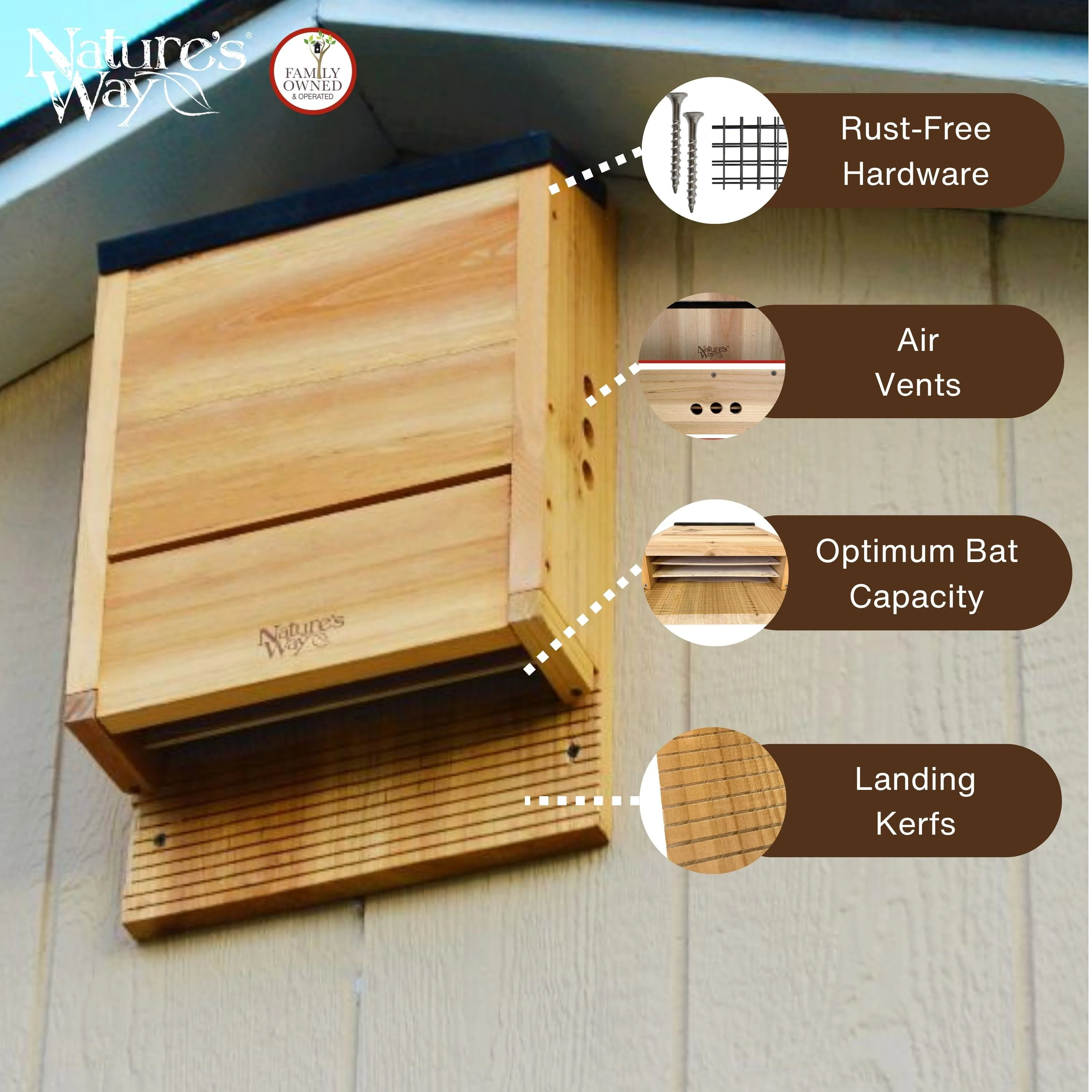 Cedar Three Chamber Bat House - Image 3