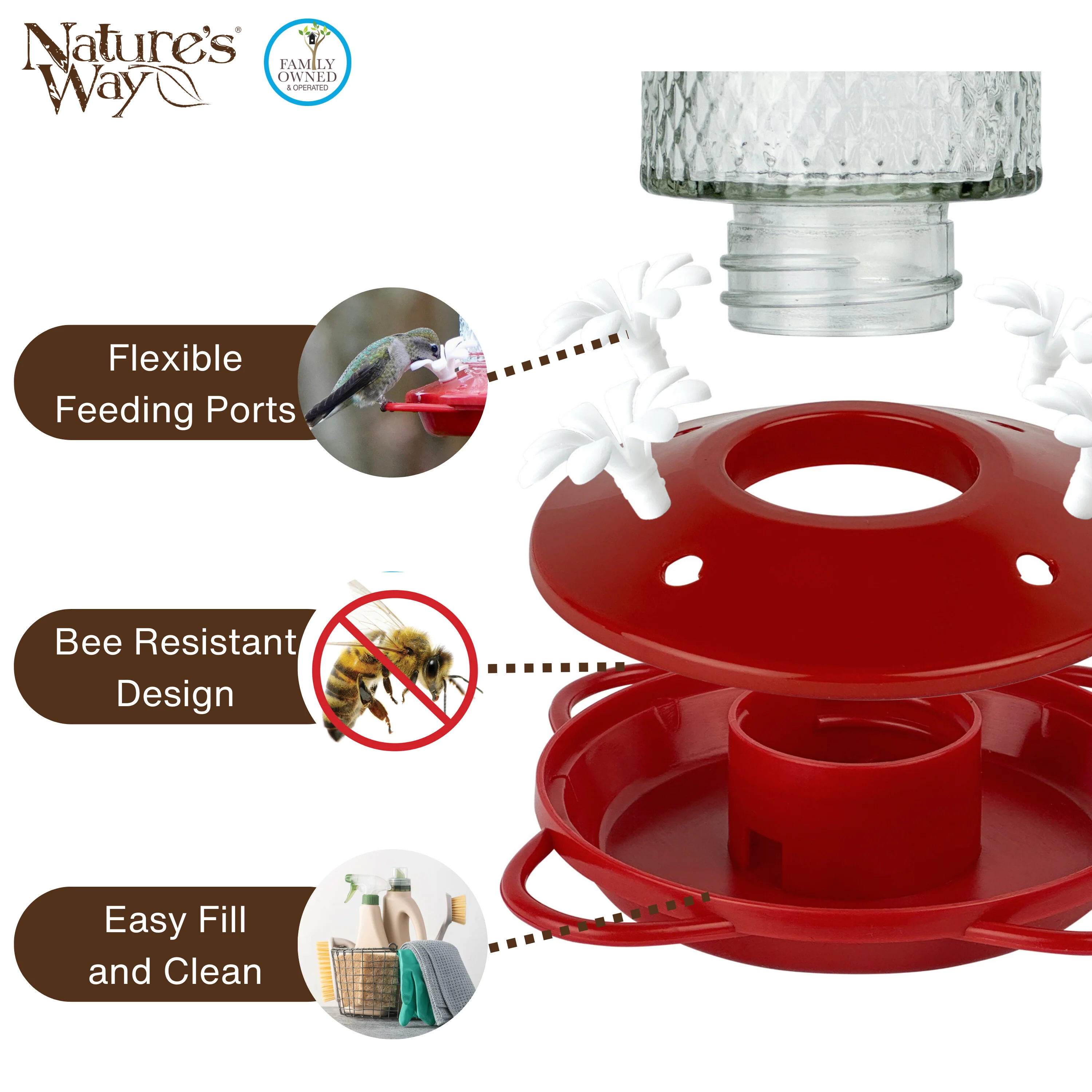 Charming Cherry Glass Gravity Hummingbird Feeder - Image 4