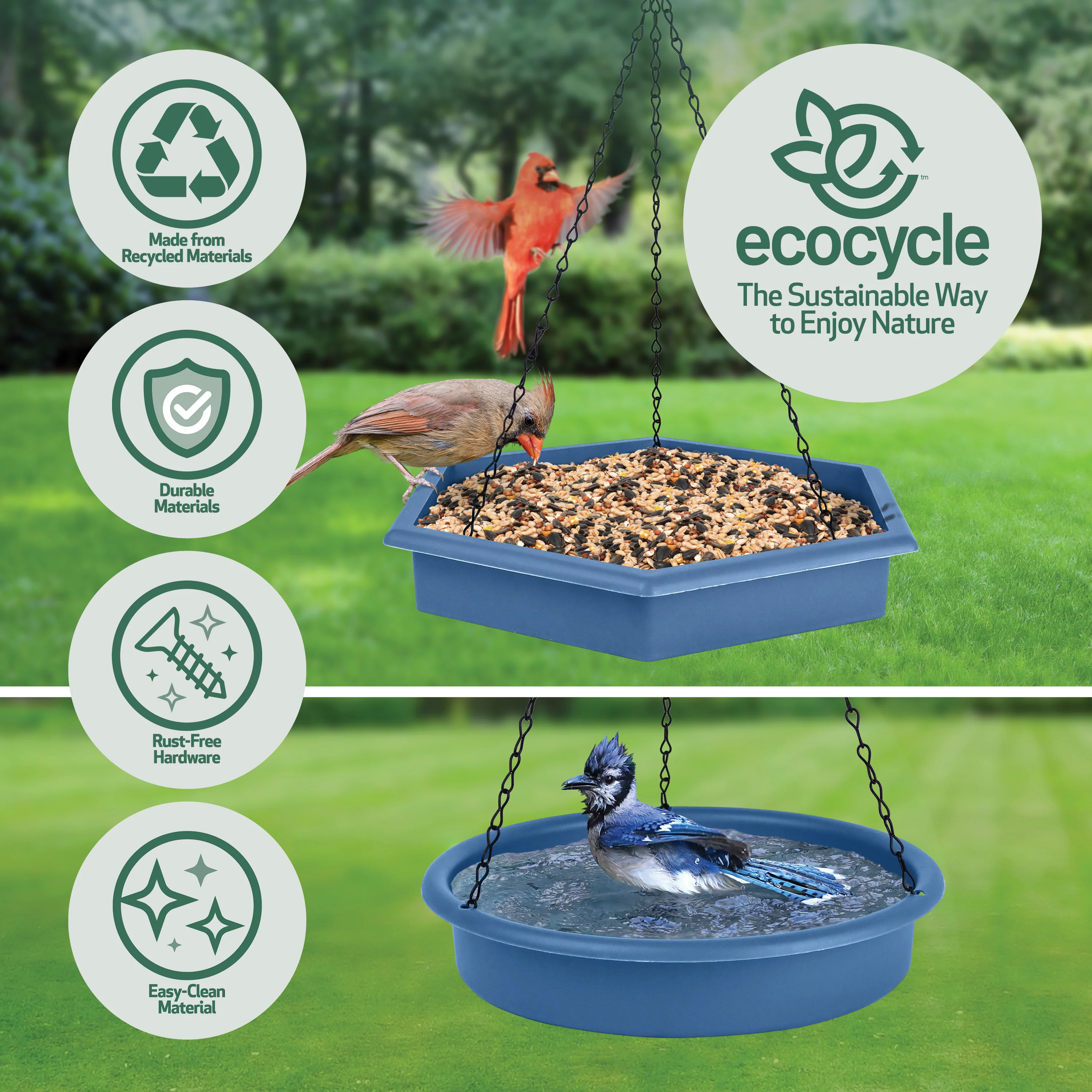 Combo Café 2-in-1 Recycled Plastic Bird Feeder and Bird Bath - Image 3
