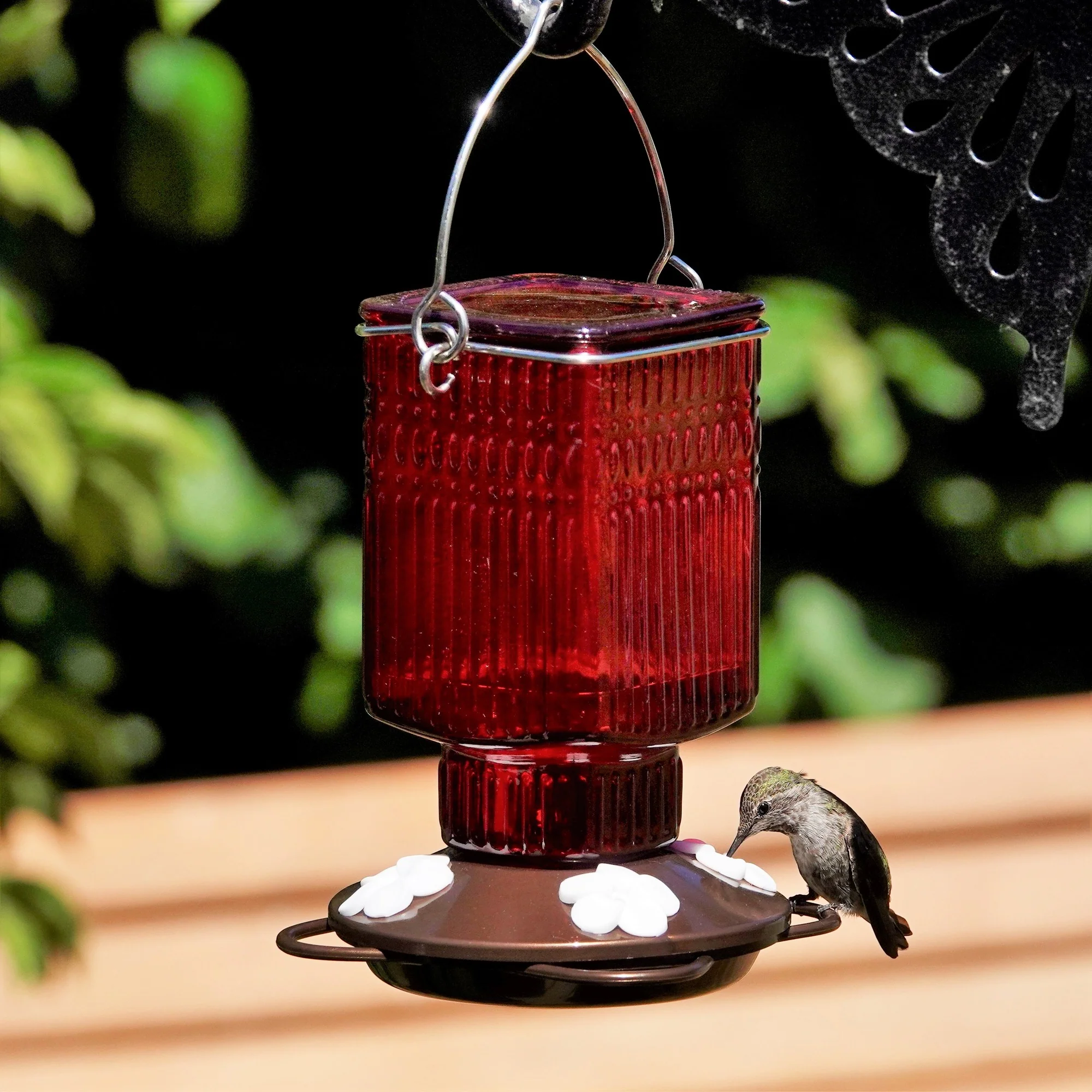 Crimson Carnation Antique Glass Gravity Hummingbird Feeder