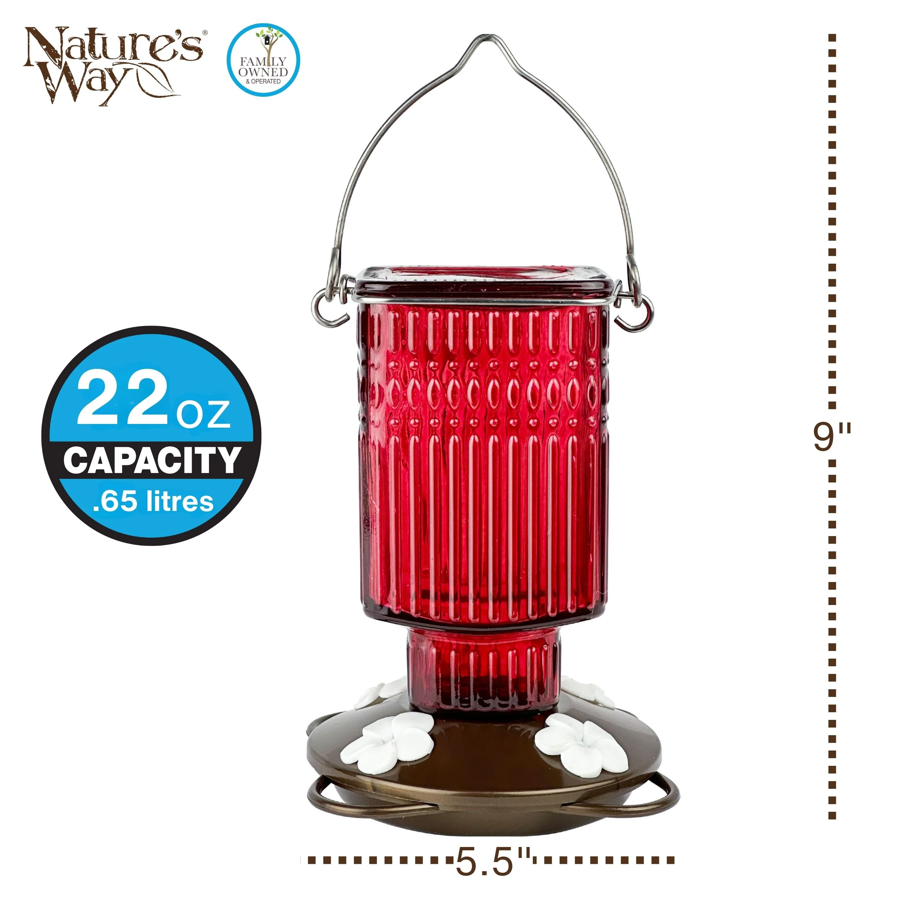 Crimson Carnation Antique Glass Gravity Hummingbird Feeder - Image 2