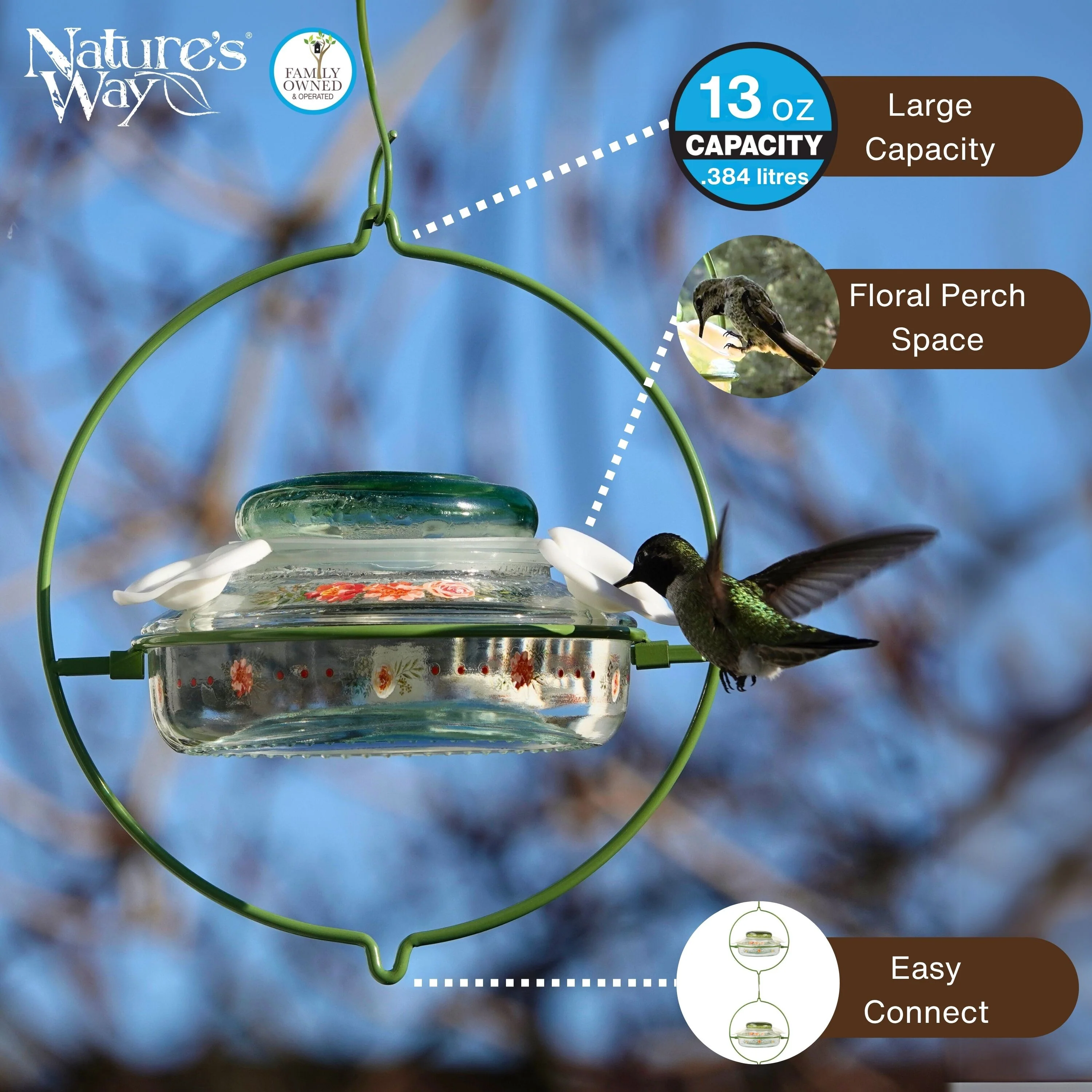 Decorative Glass Top-Fill Hummingbird Feeder - Gardenia Bouquet - Image 3