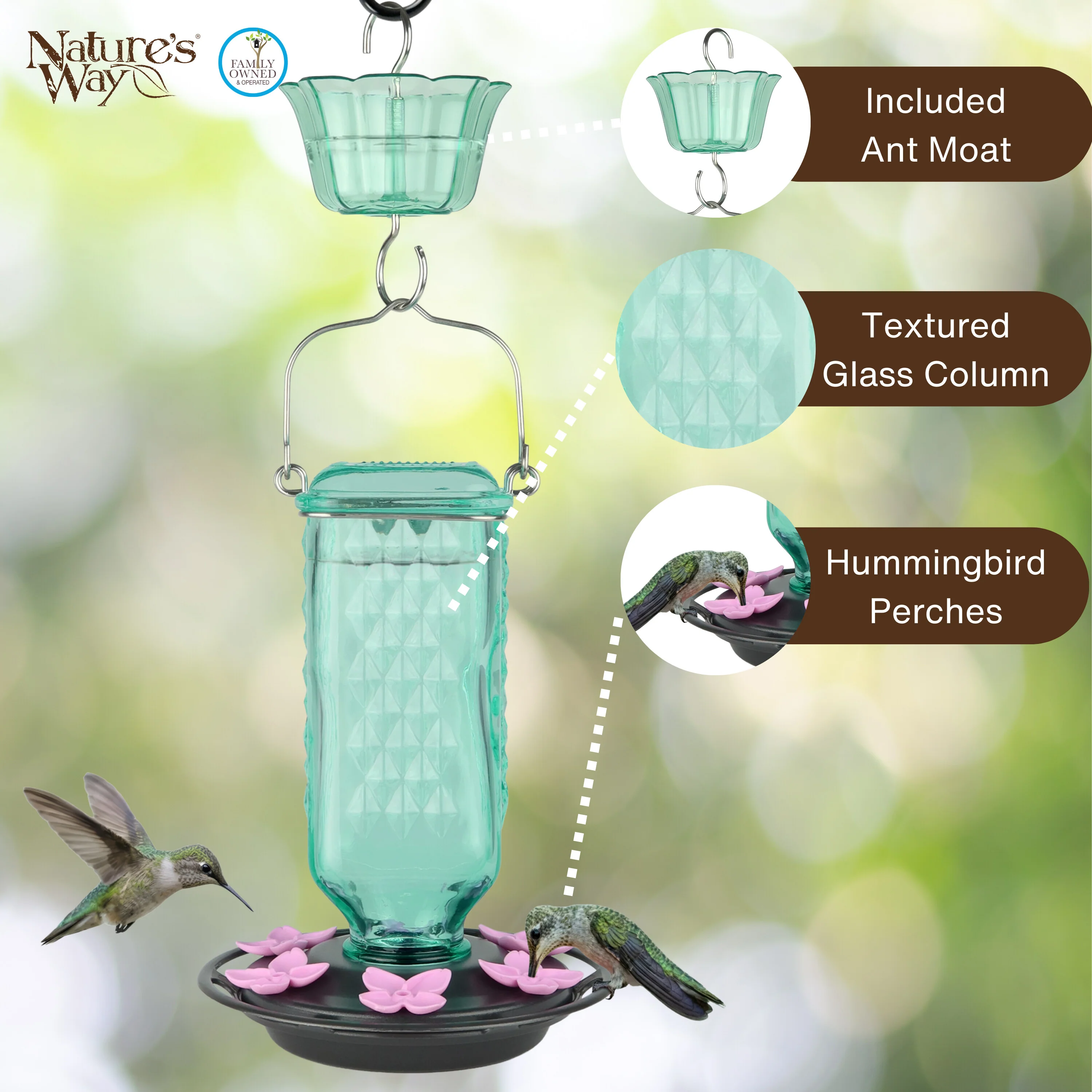 Dewdrop Column Antique Hummingbird Gravity Feeder - Image 3