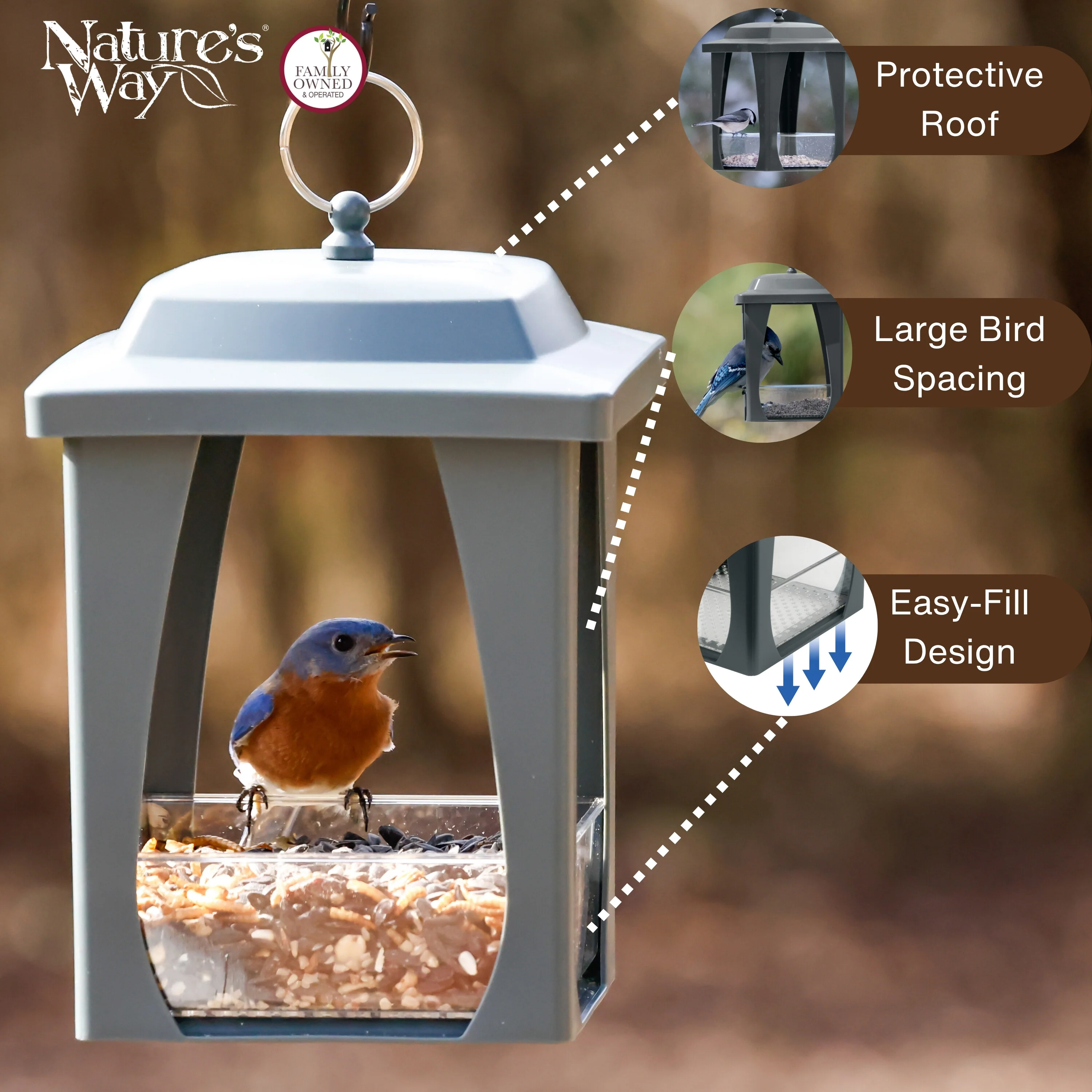 Dine-in Hanging Plastic Fly Through Bird Feeder - Grey - Image 3