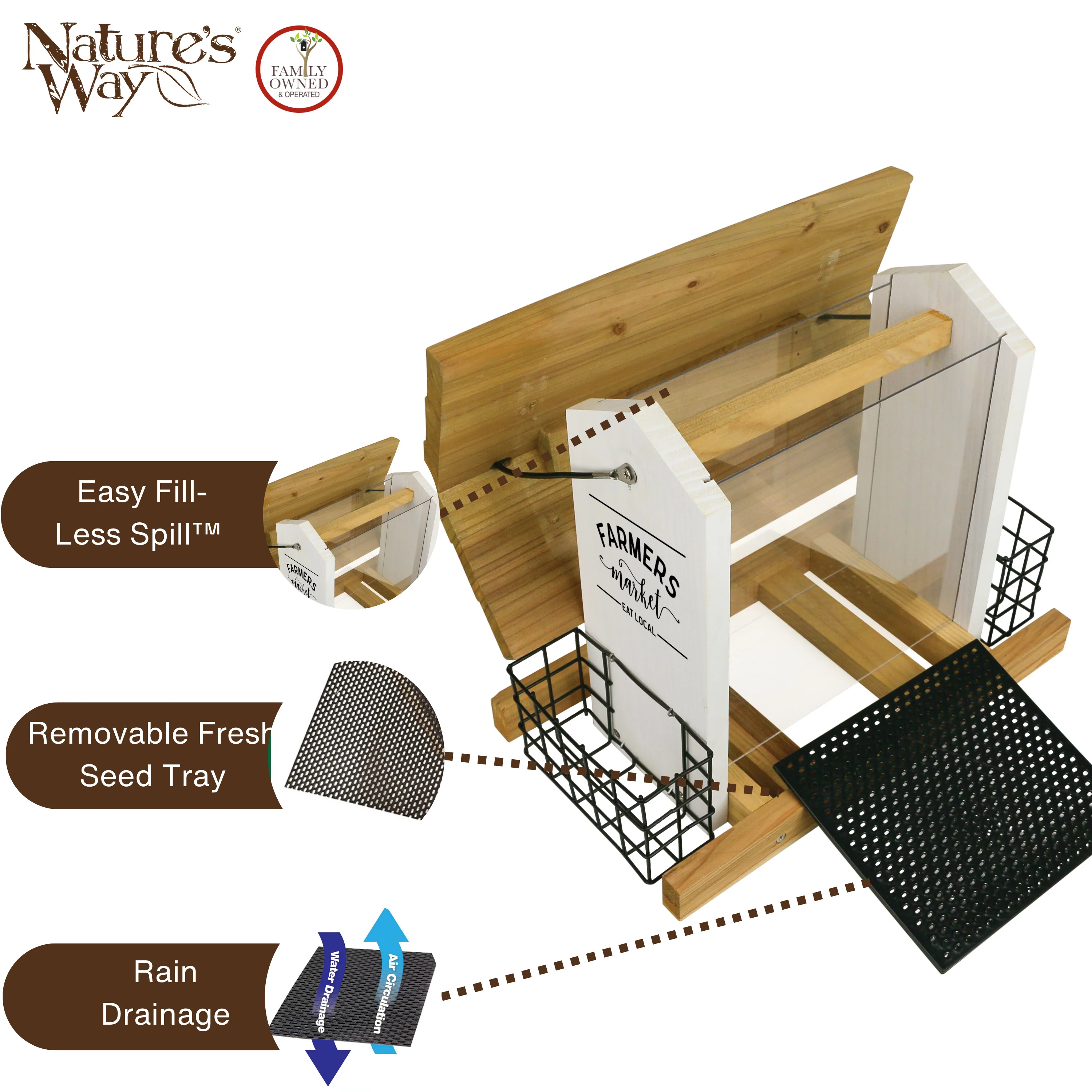 Farmhouse Cedar Hopper Feeder with Suet Cages - Image 4