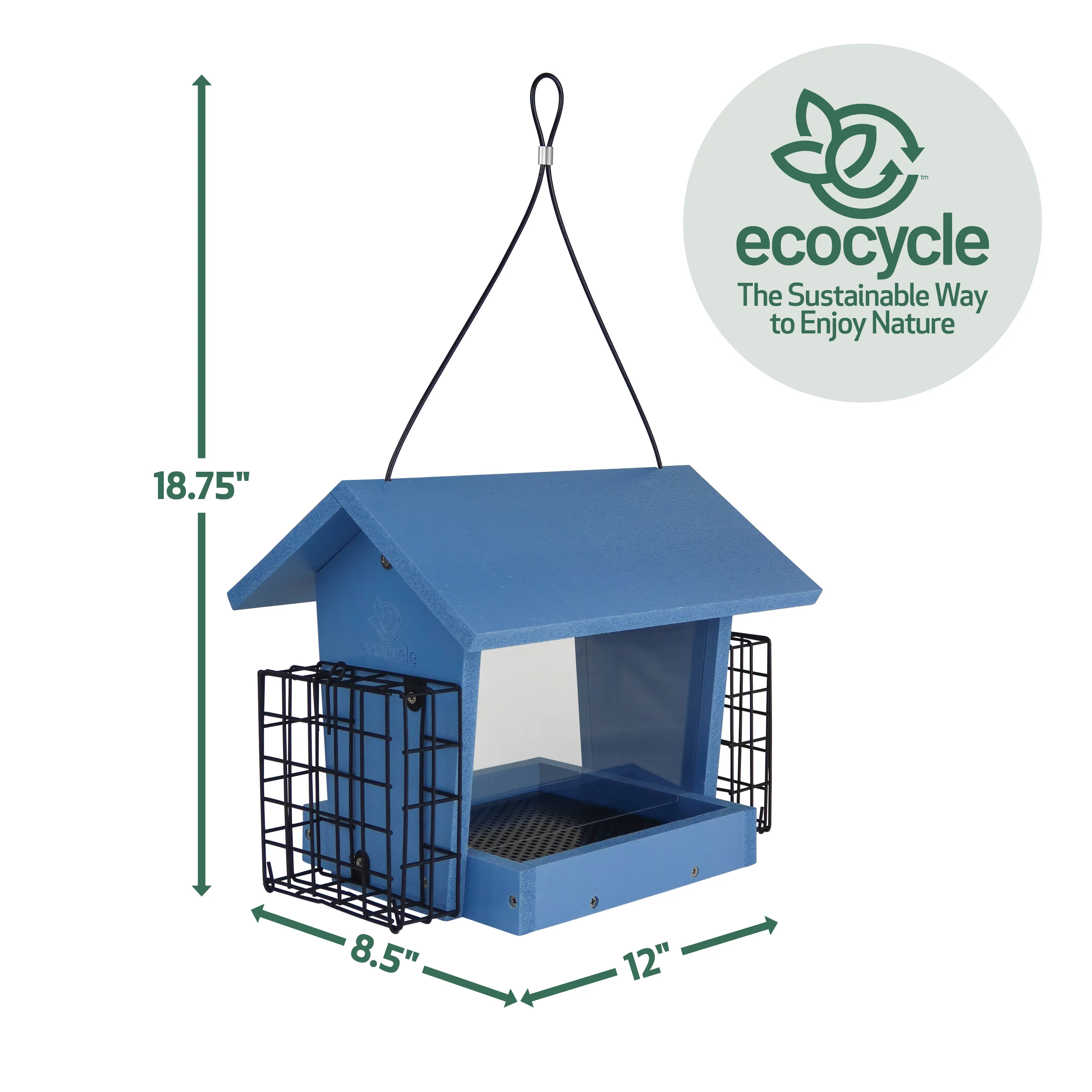 Hopper Hangout Recycled Plastic Hopper Bird Feeder w/ Suet Cages - Image 2