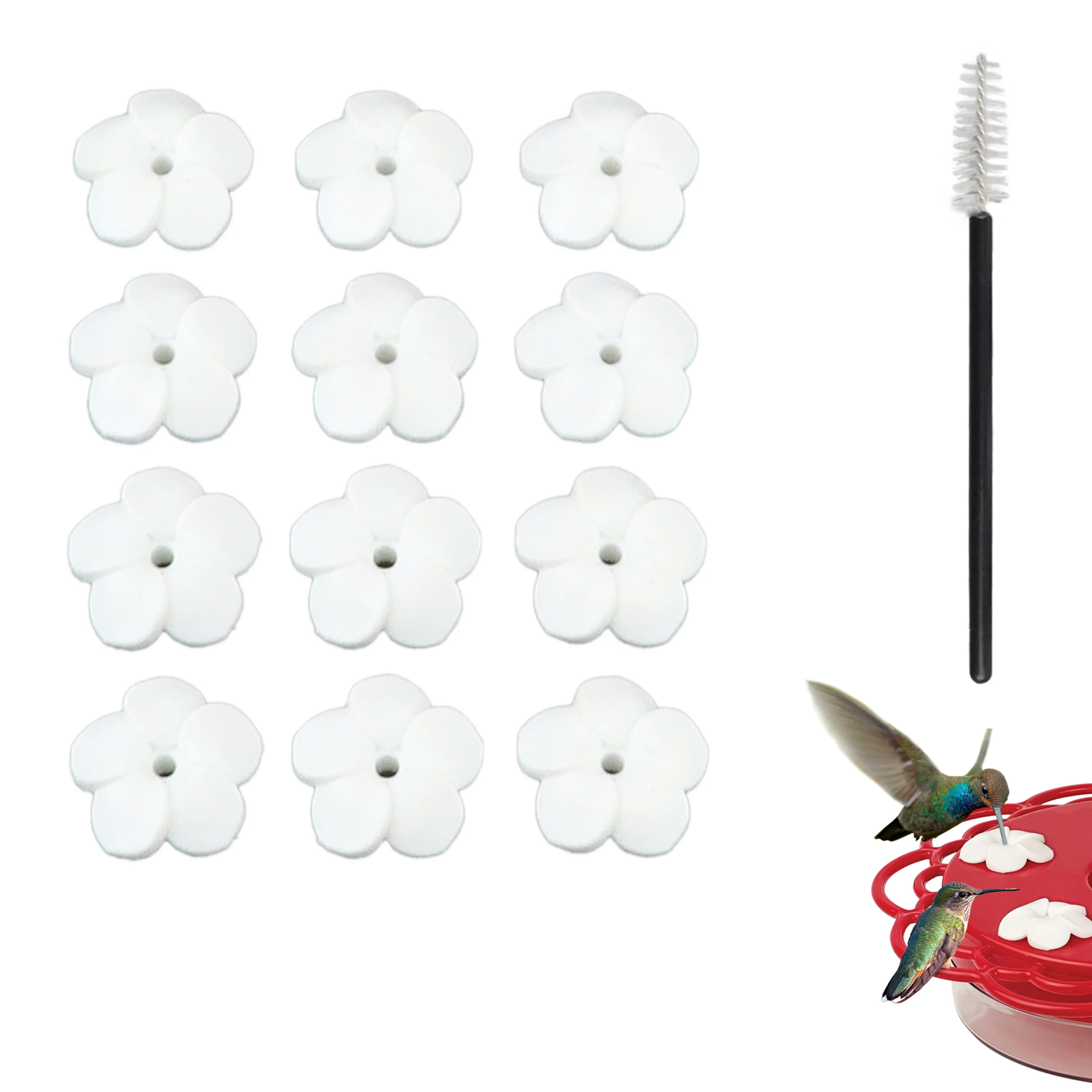 White Anemone Hummingbird Feeder Replacement Flowers w/ Cleaning Brush - Anemone, 12 ct - Image 2