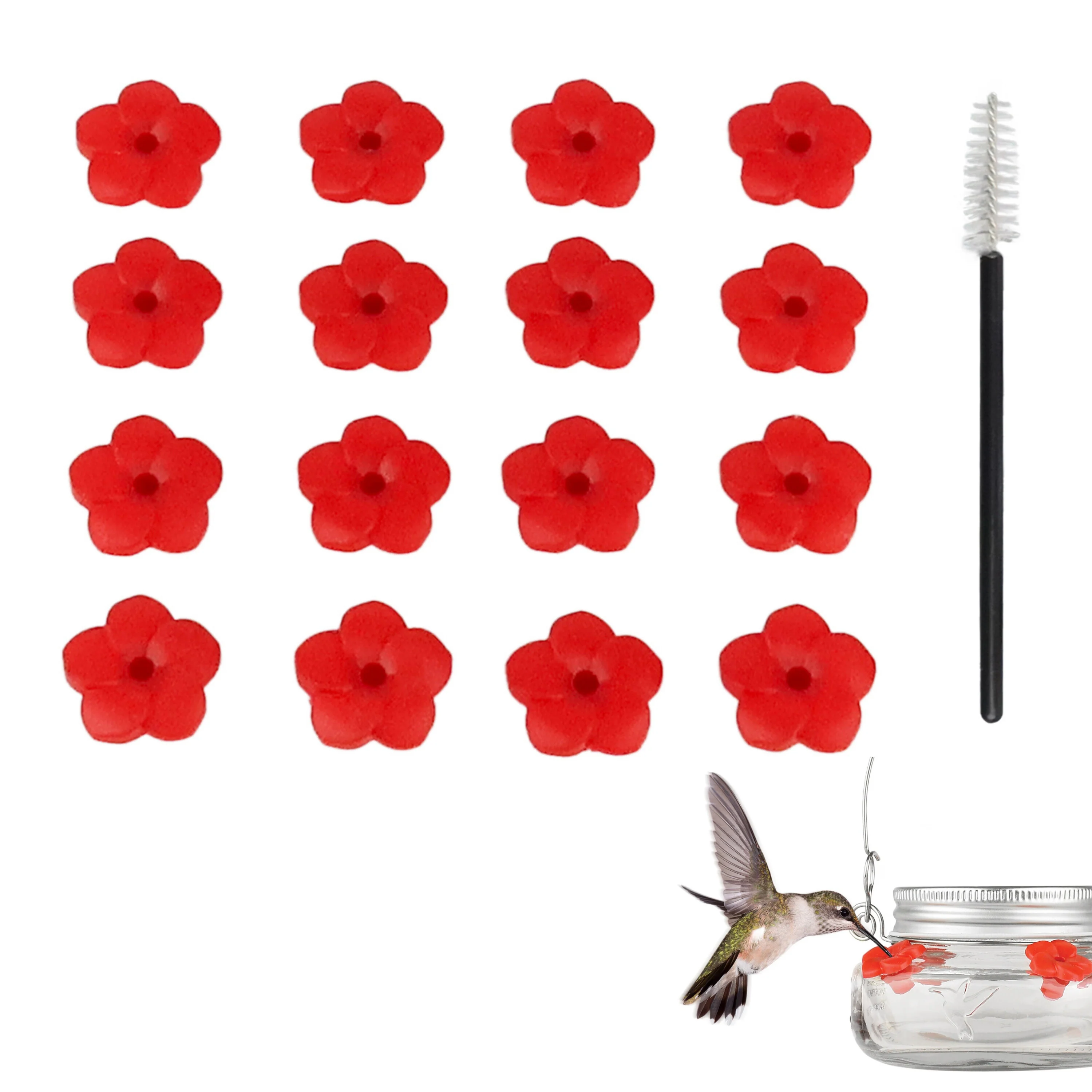 Red Impatiens Hummingbird Feeder Replacement Flowers w/ Cleaning Brush, 16 ct - Image 2