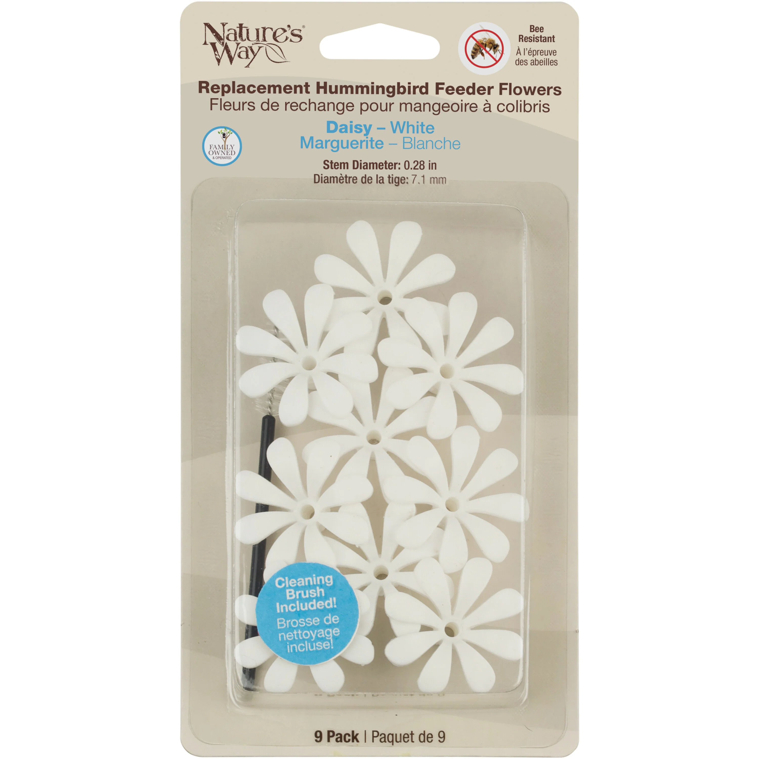 White Daisy Hummingbird Feeder Replacement Flowers w/ Cleaning Brush - 9 ct