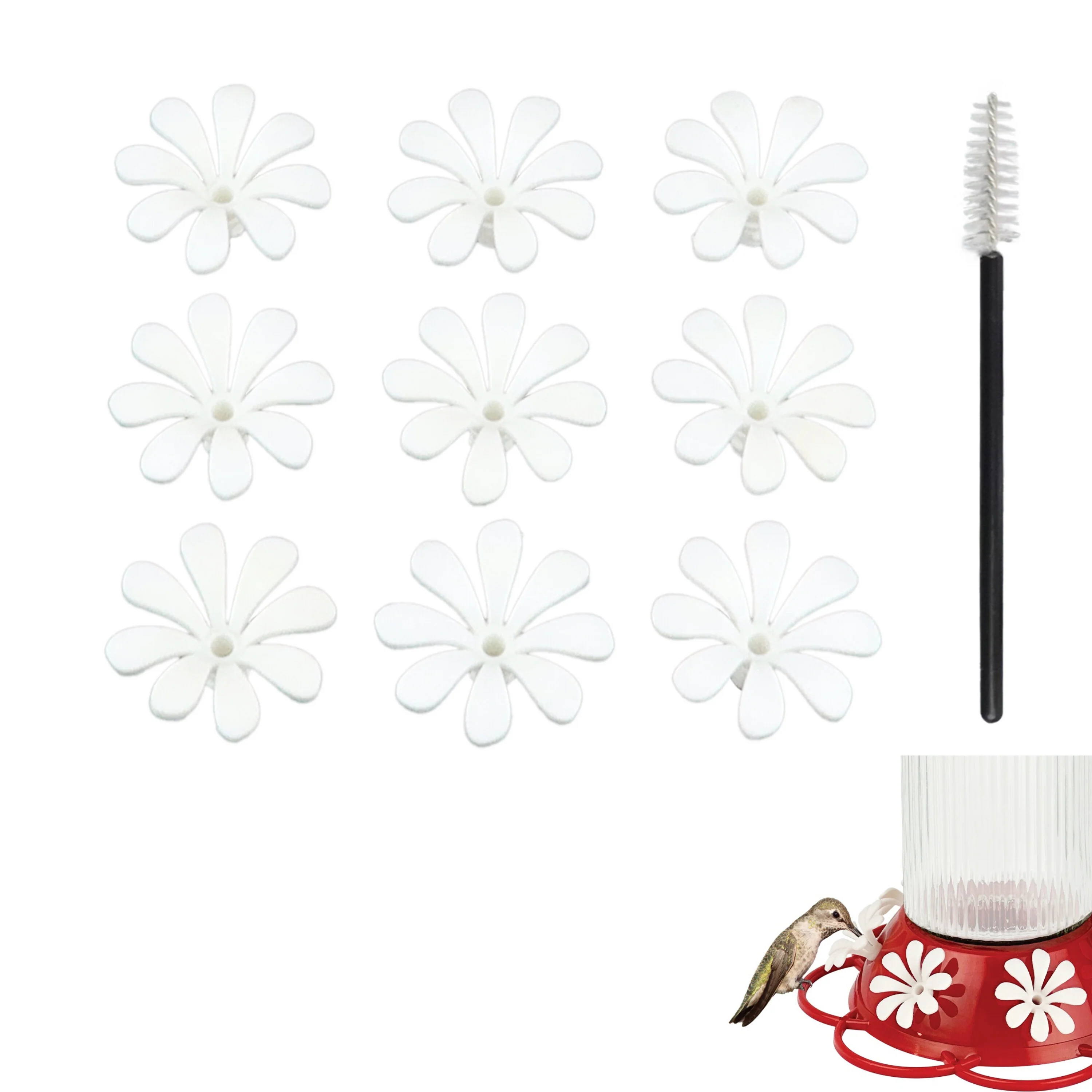 White Daisy Hummingbird Feeder Replacement Flowers w/ Cleaning Brush - 9 ct - Image 2