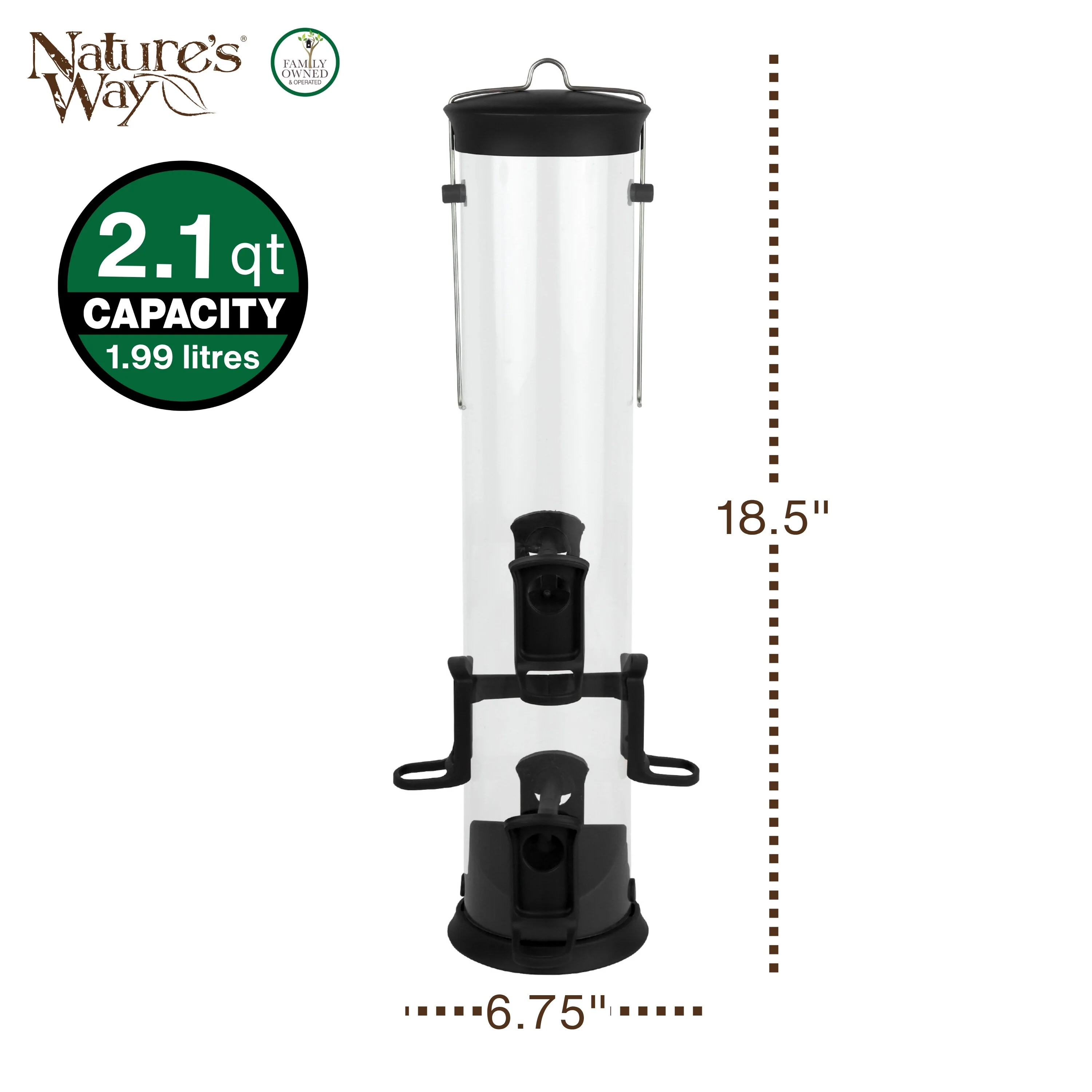 Large Plastic Tube Bird Feeder - Black - Image 2