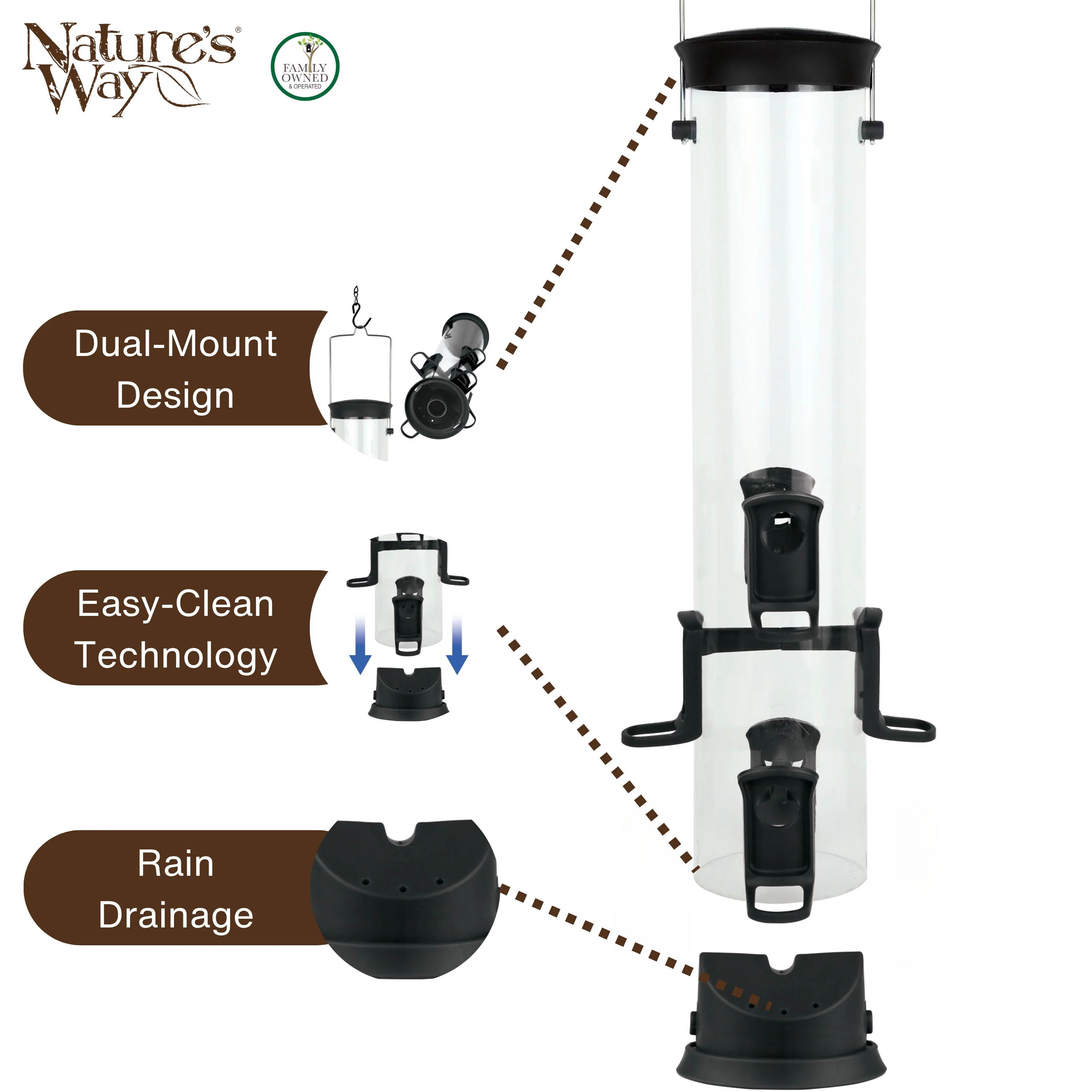 Large Plastic Tube Bird Feeder - Black - Image 4