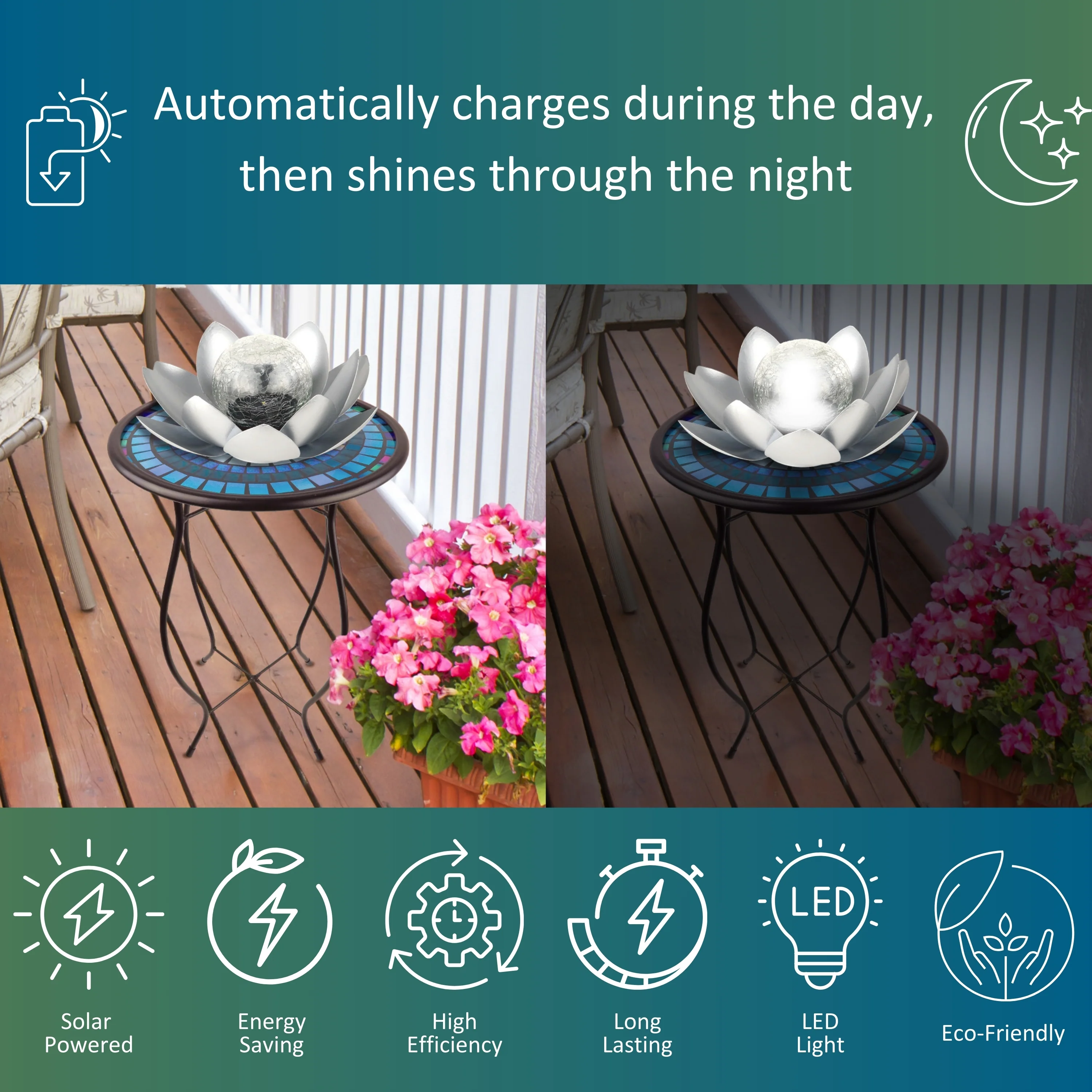 Lotus Flower Solar LED Garden Light - Silver - Image 4