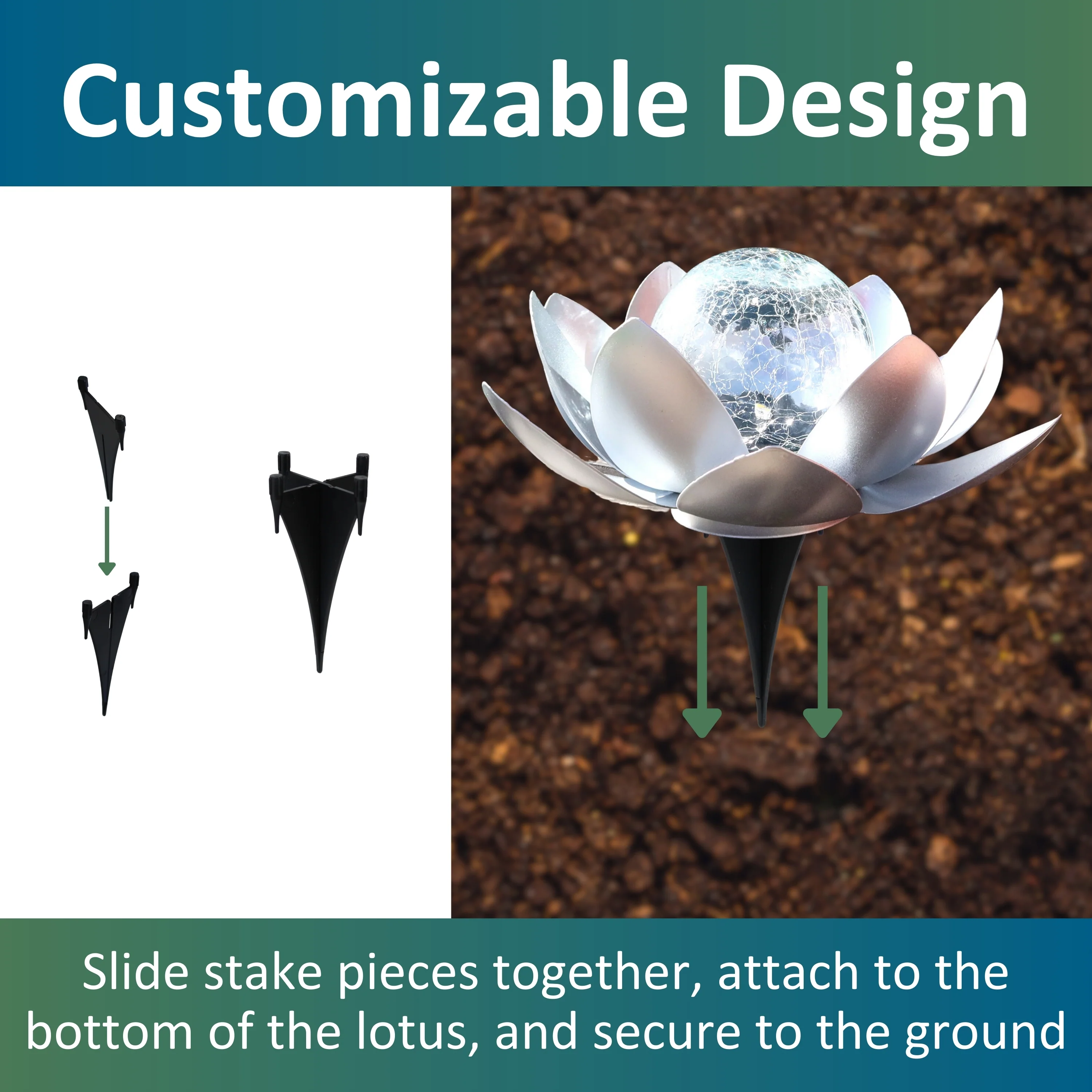 Lotus Flower Solar LED Garden Light - Silver - Image 6
