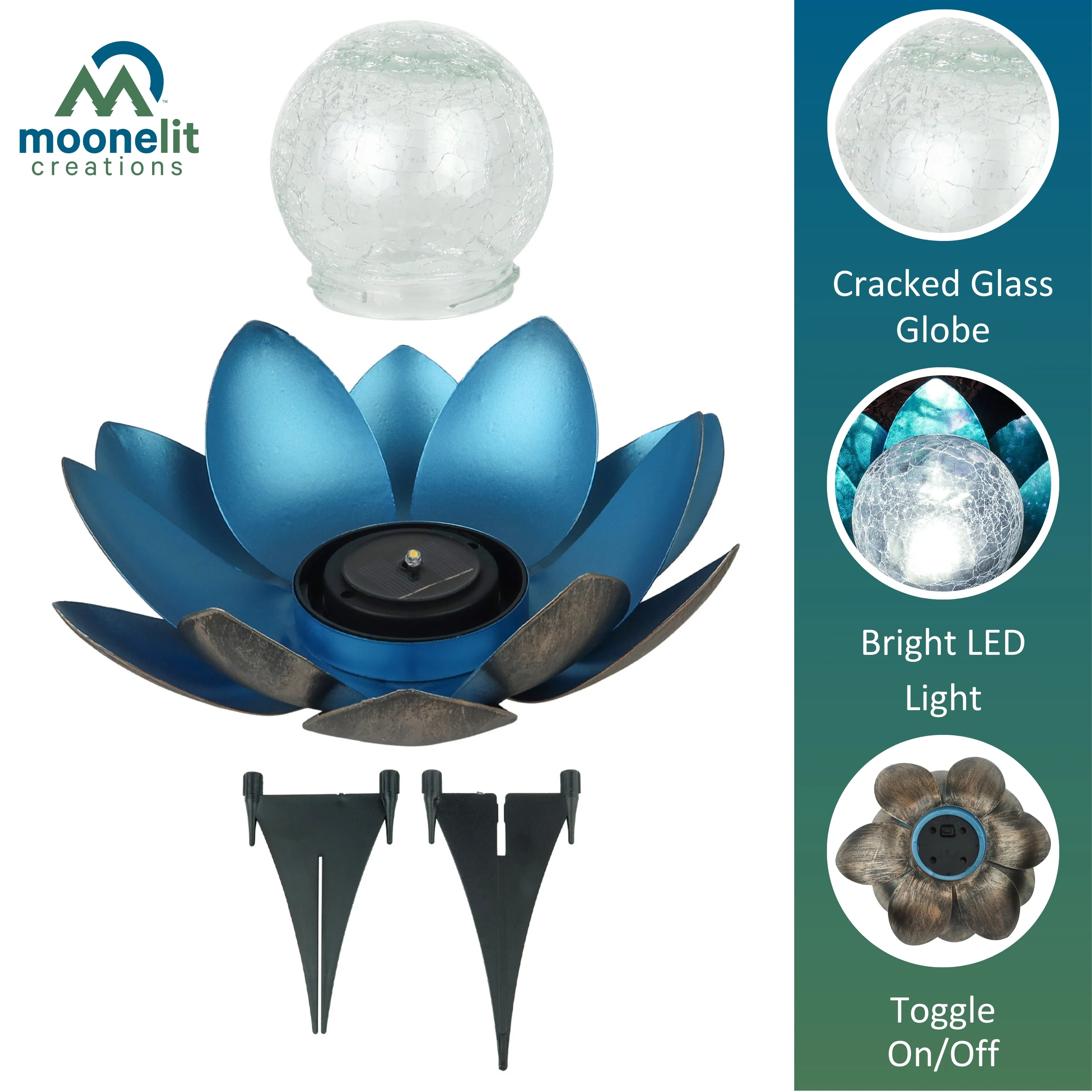 Lotus Flower Solar LED Garden Light - Blue - Image 3