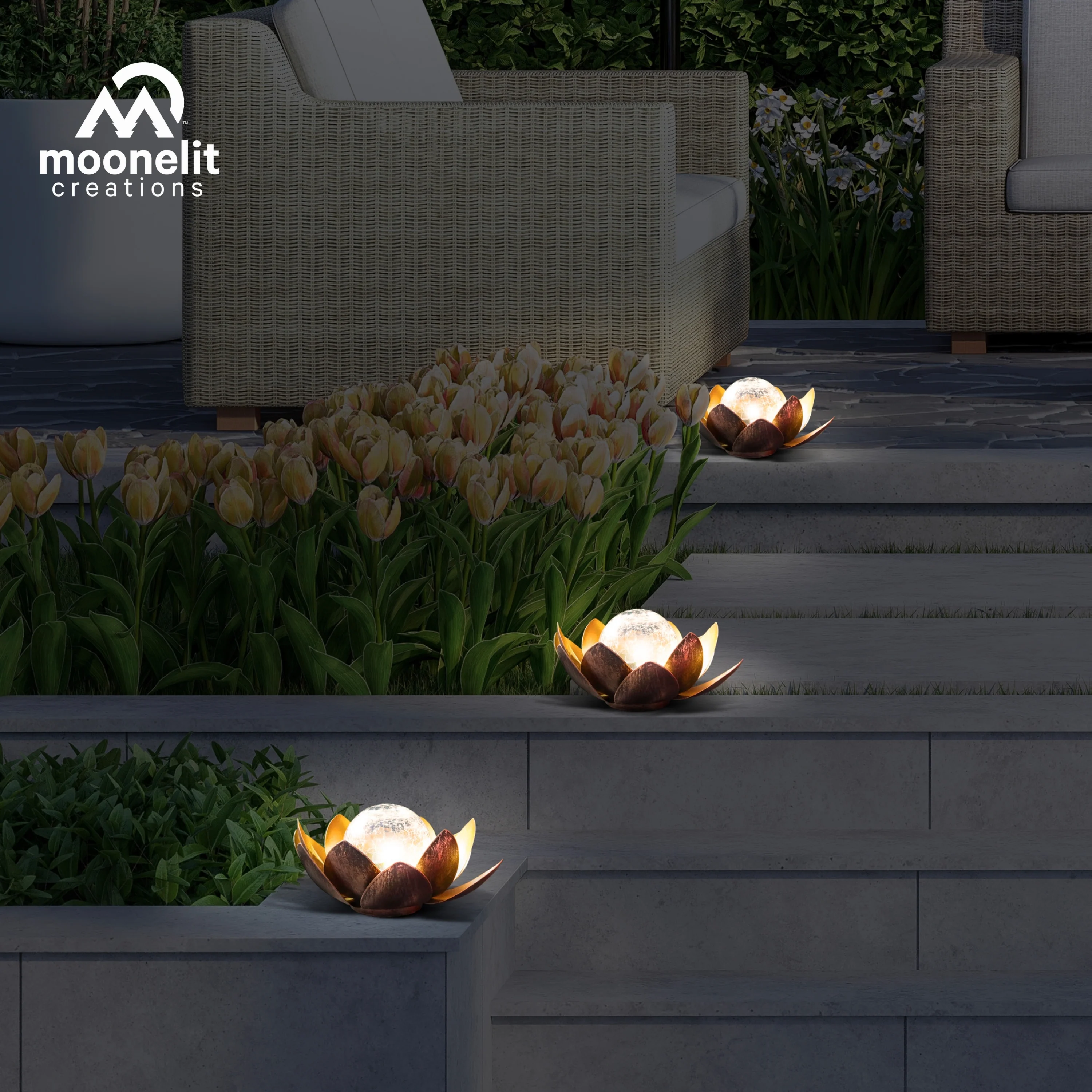 Lotus Flower Solar LED Garden Light - Gold - Image 8