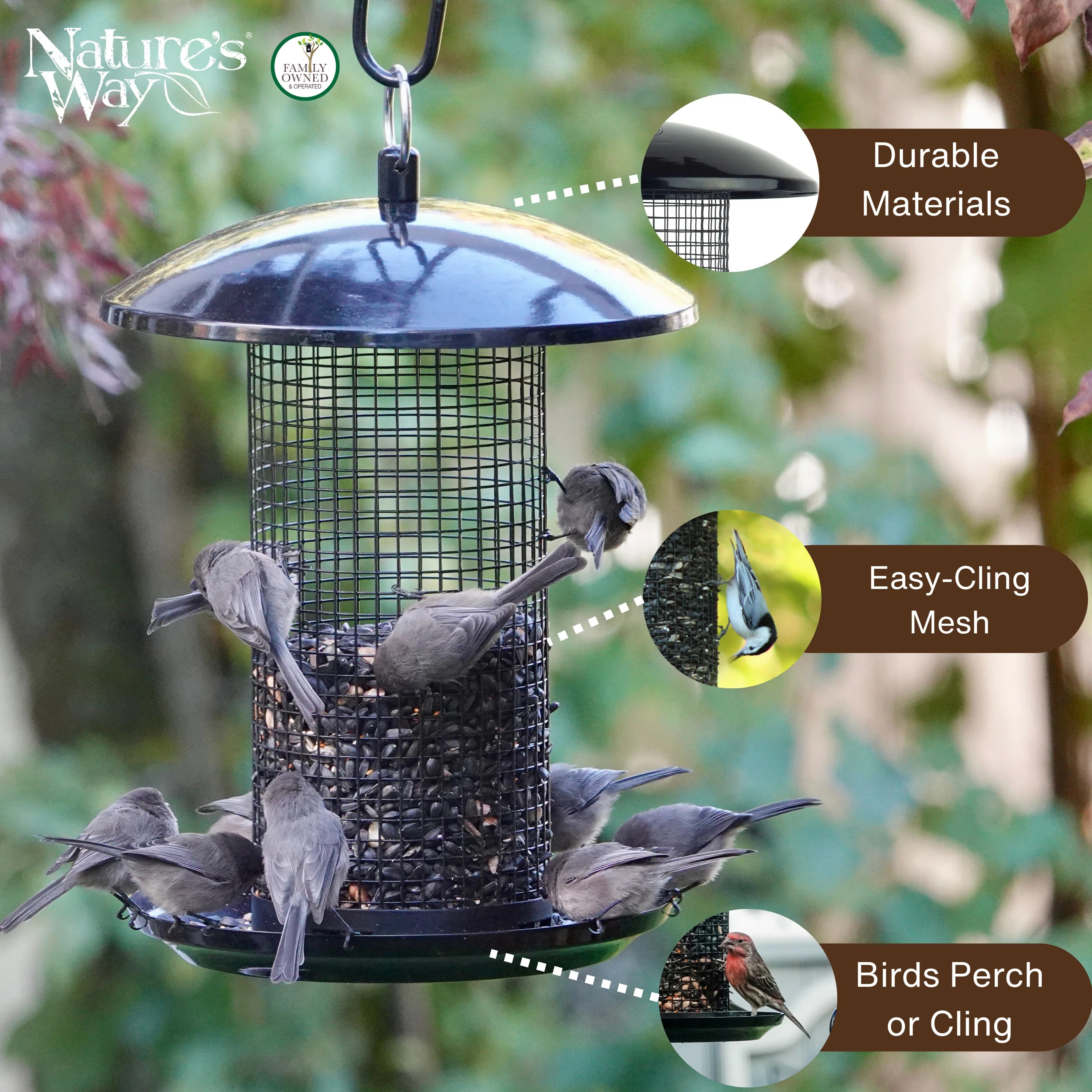 Midnight Metal Mesh Mixed Seed and Peanut Bird Feeder - Image 3