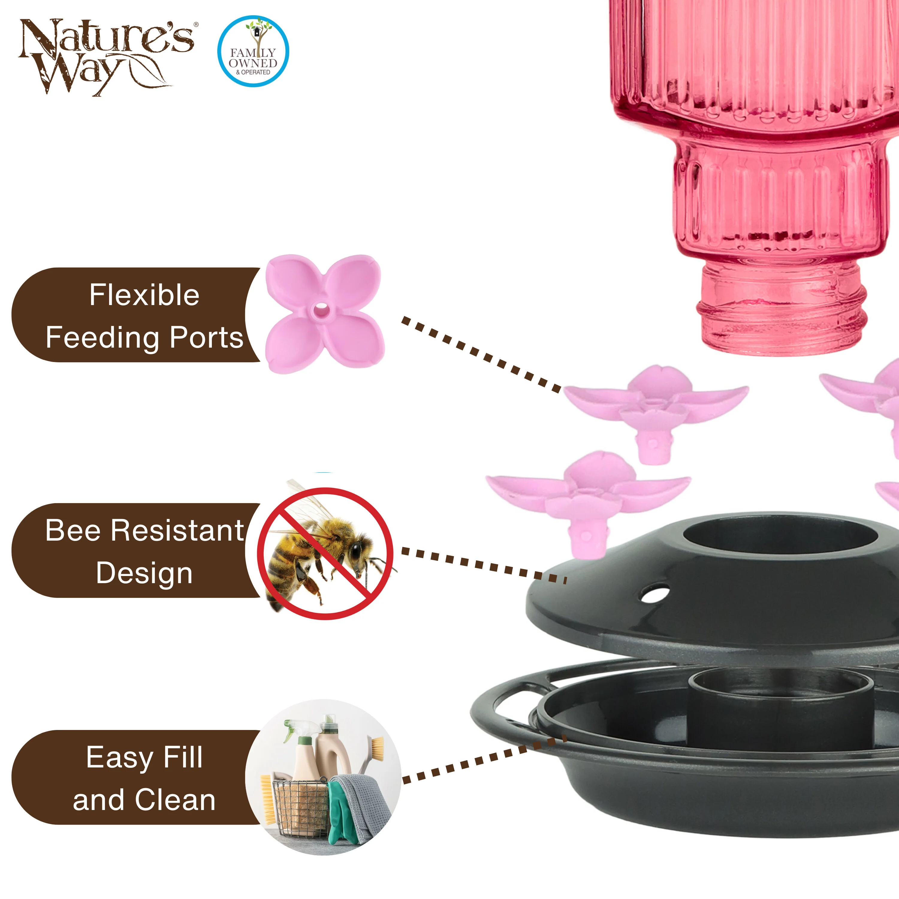 Pink Petal Antique Hummingbird Gravity Feeder - Image 4