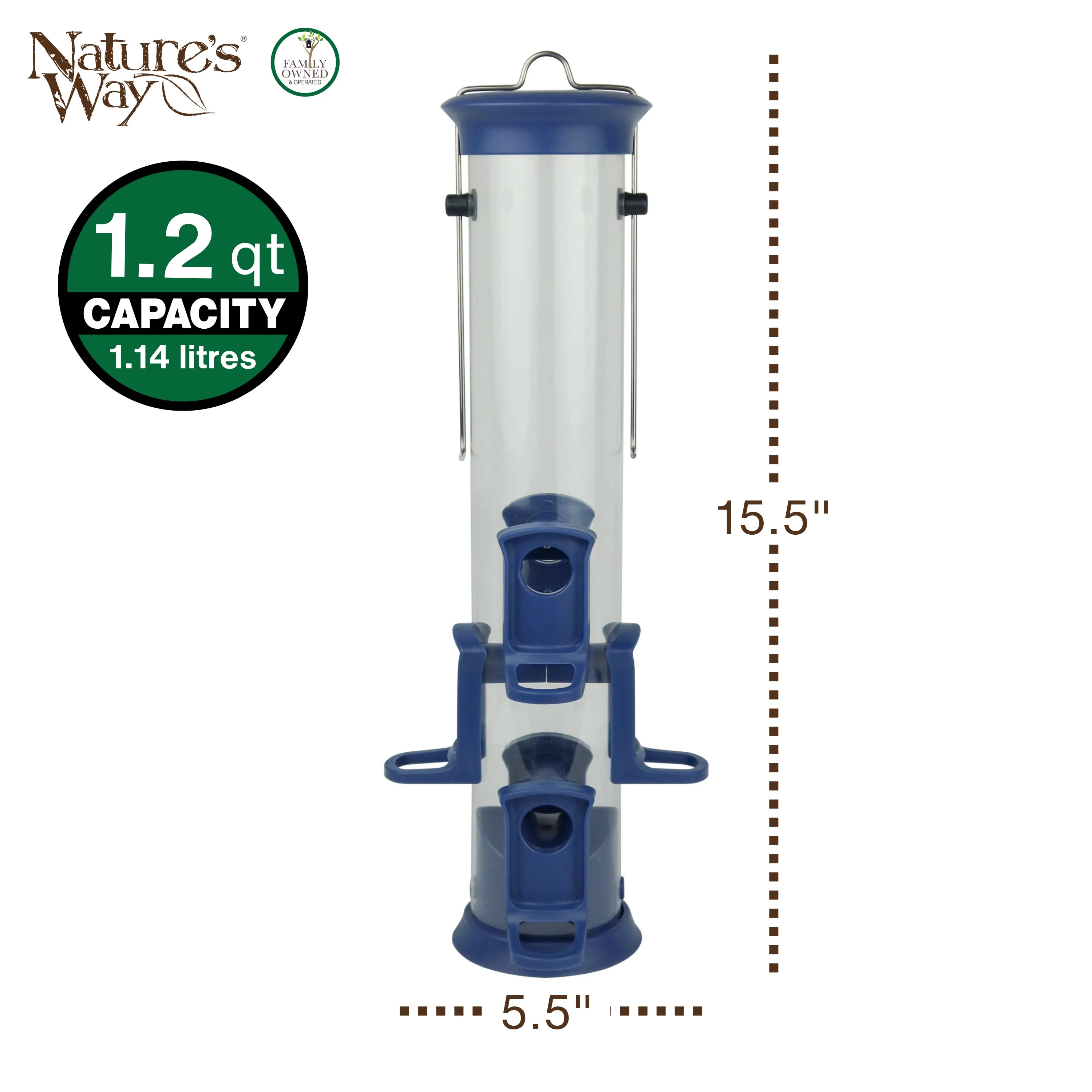 Plastic Tube Bird Feeder - Blue - Image 2