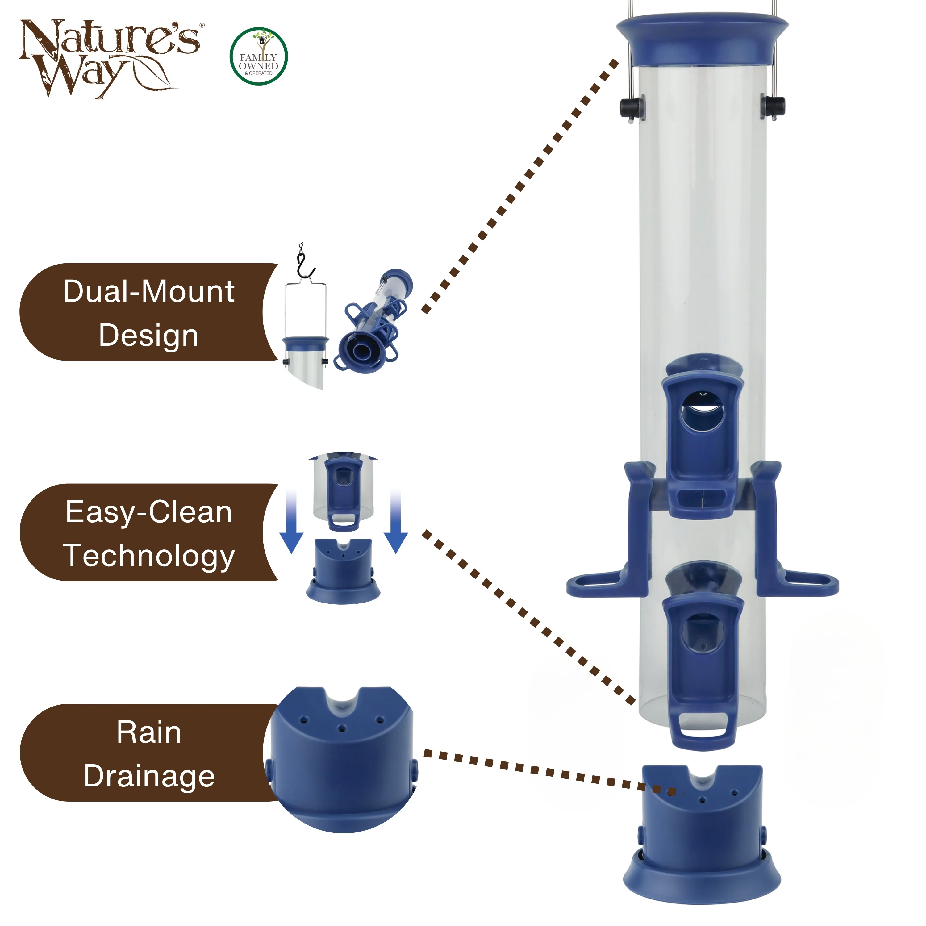 Plastic Tube Bird Feeder - Blue - Image 4