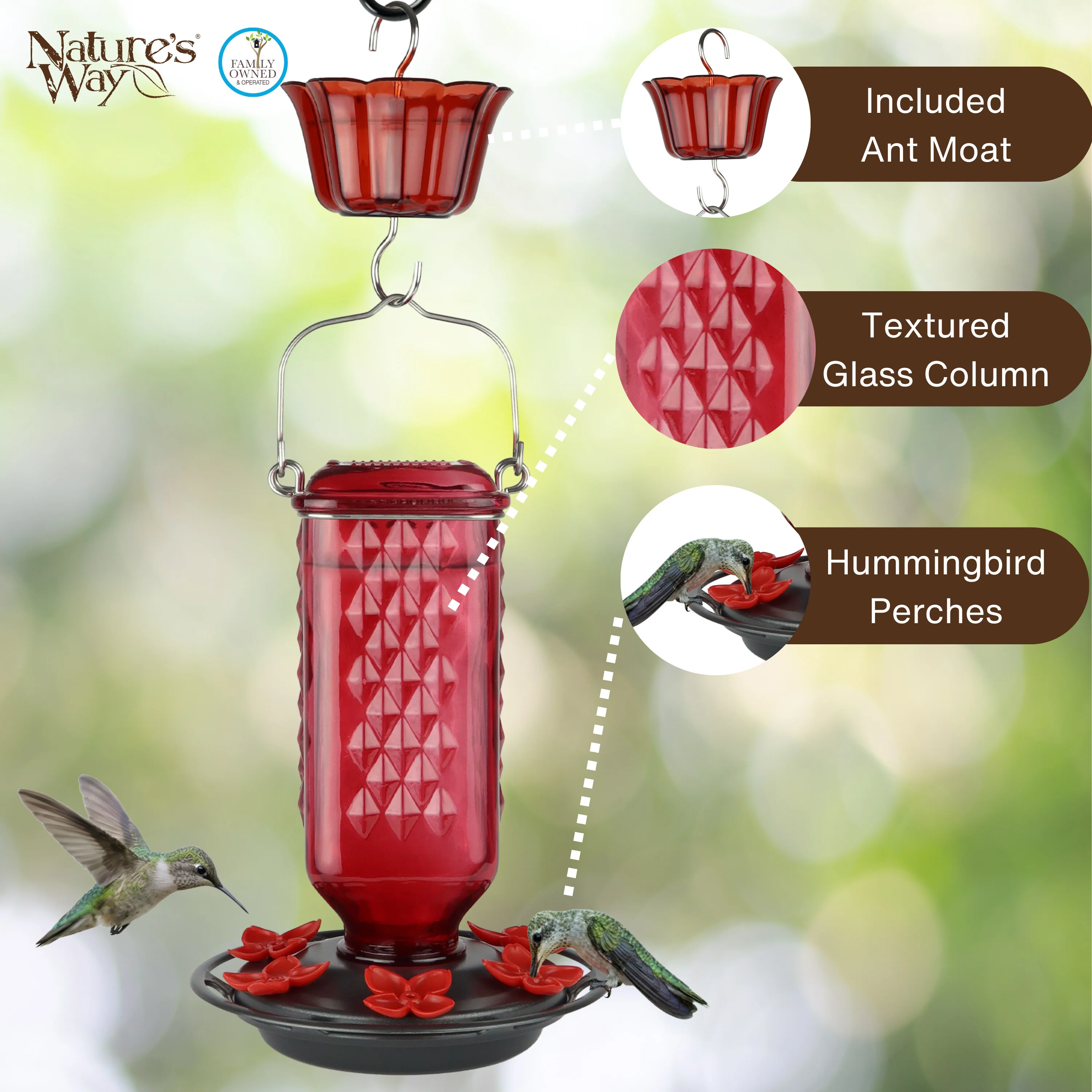 Poppy Column Antique Hummingbird Gravity Feeder - Image 3