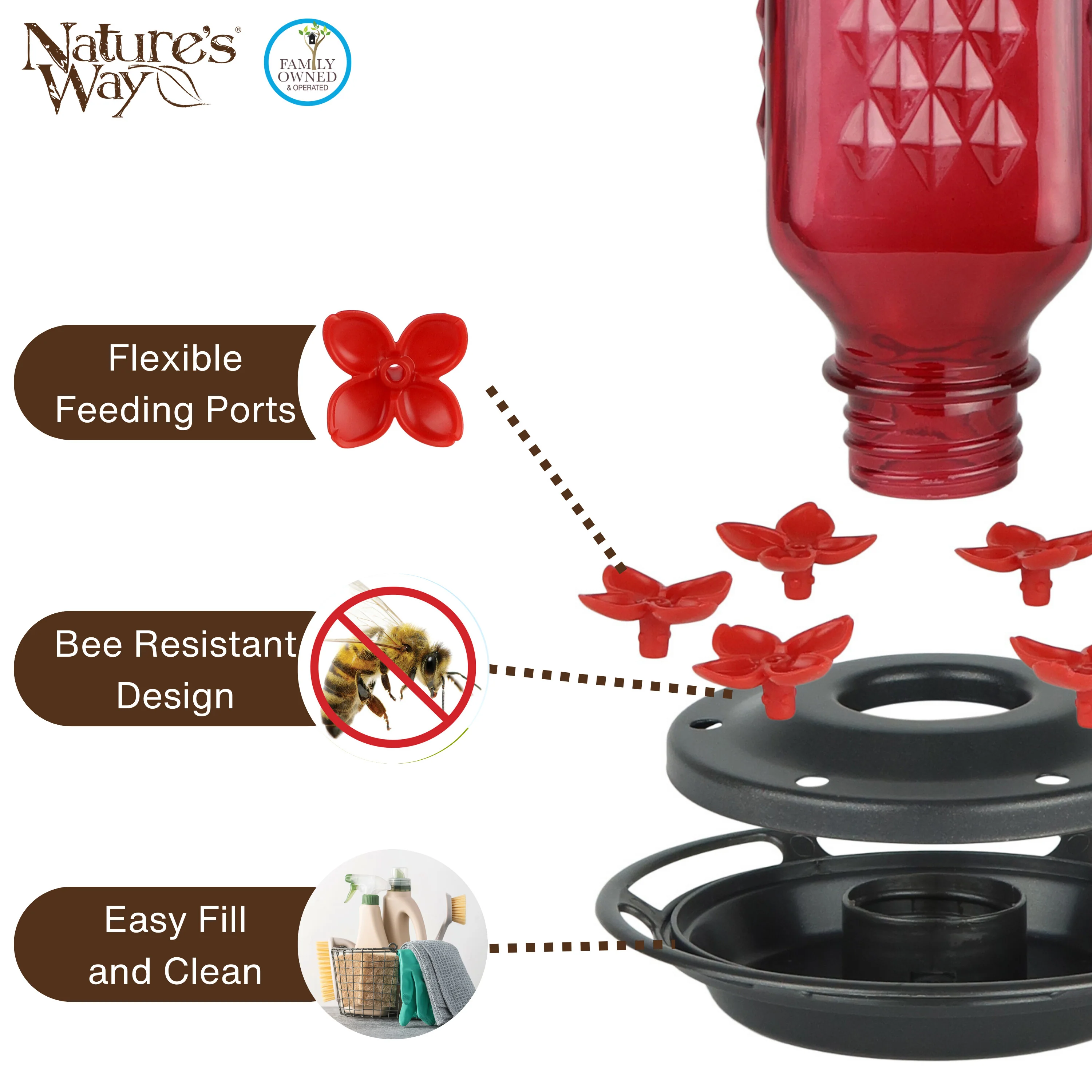 Poppy Column Antique Hummingbird Gravity Feeder - Image 4