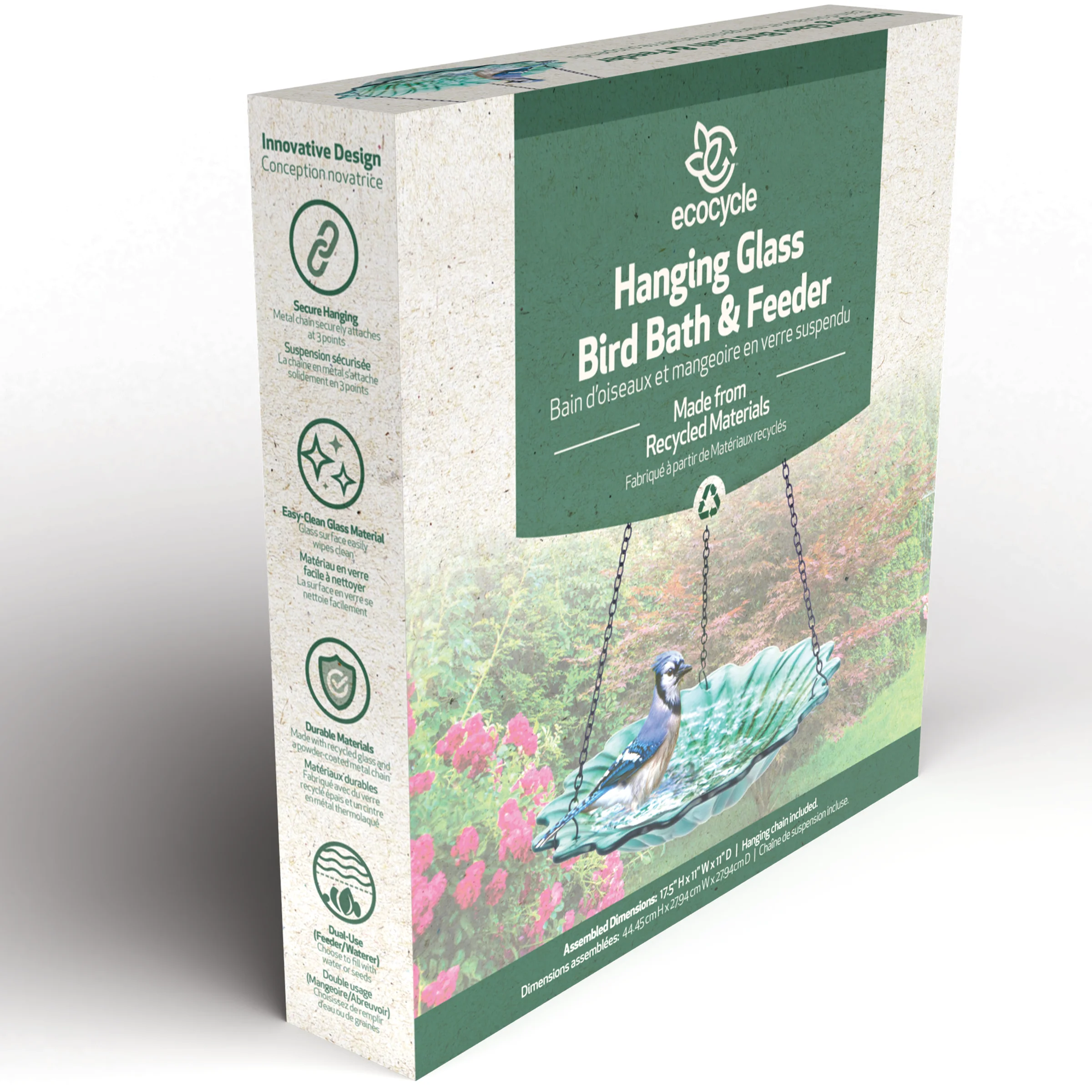 11” Recycled Glass Hanging Combination Bird Feeder and Bath - Turquoise Dahlia - Image 9