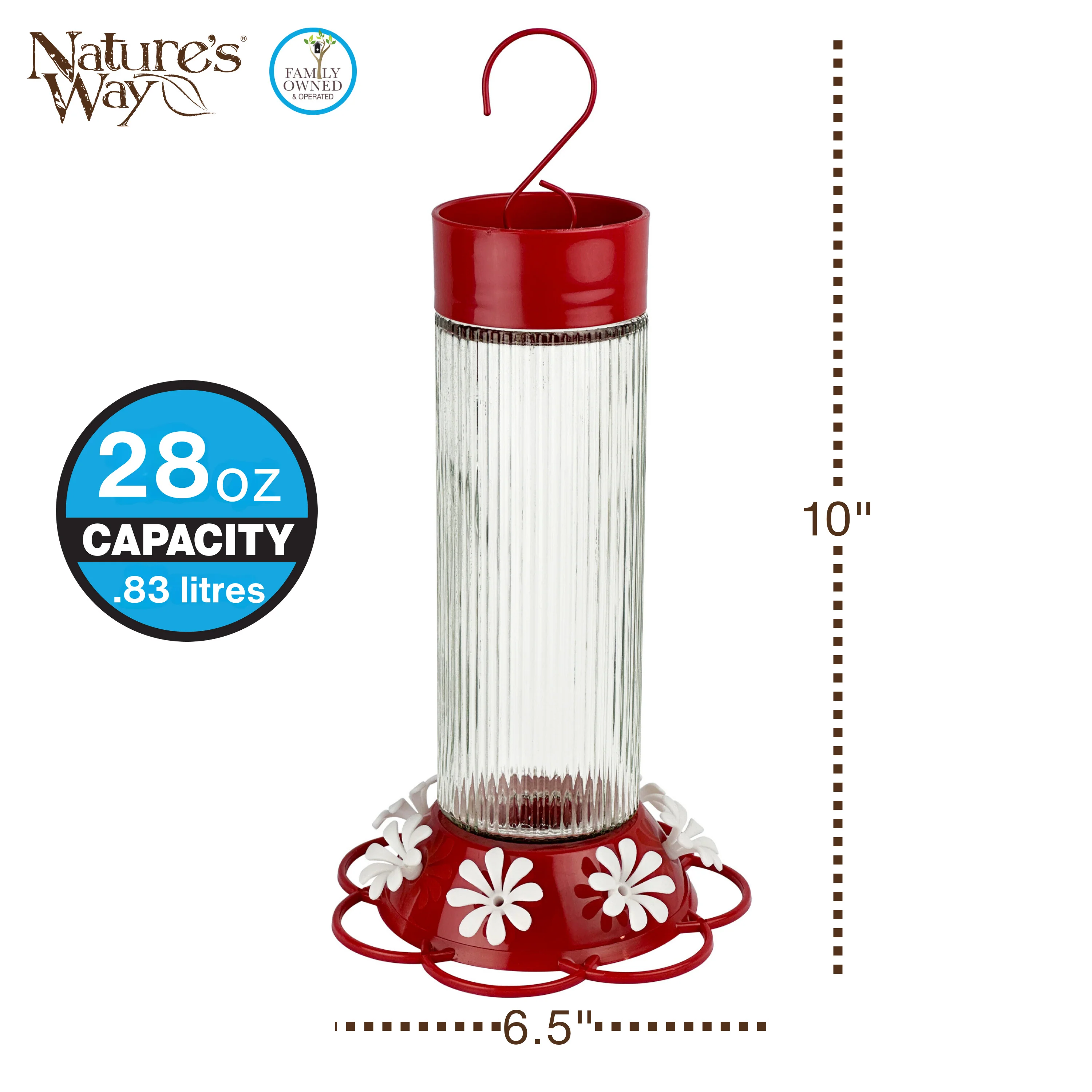 Ribbed Rose Glass Gravity Hummingbird Feeder - Image 2