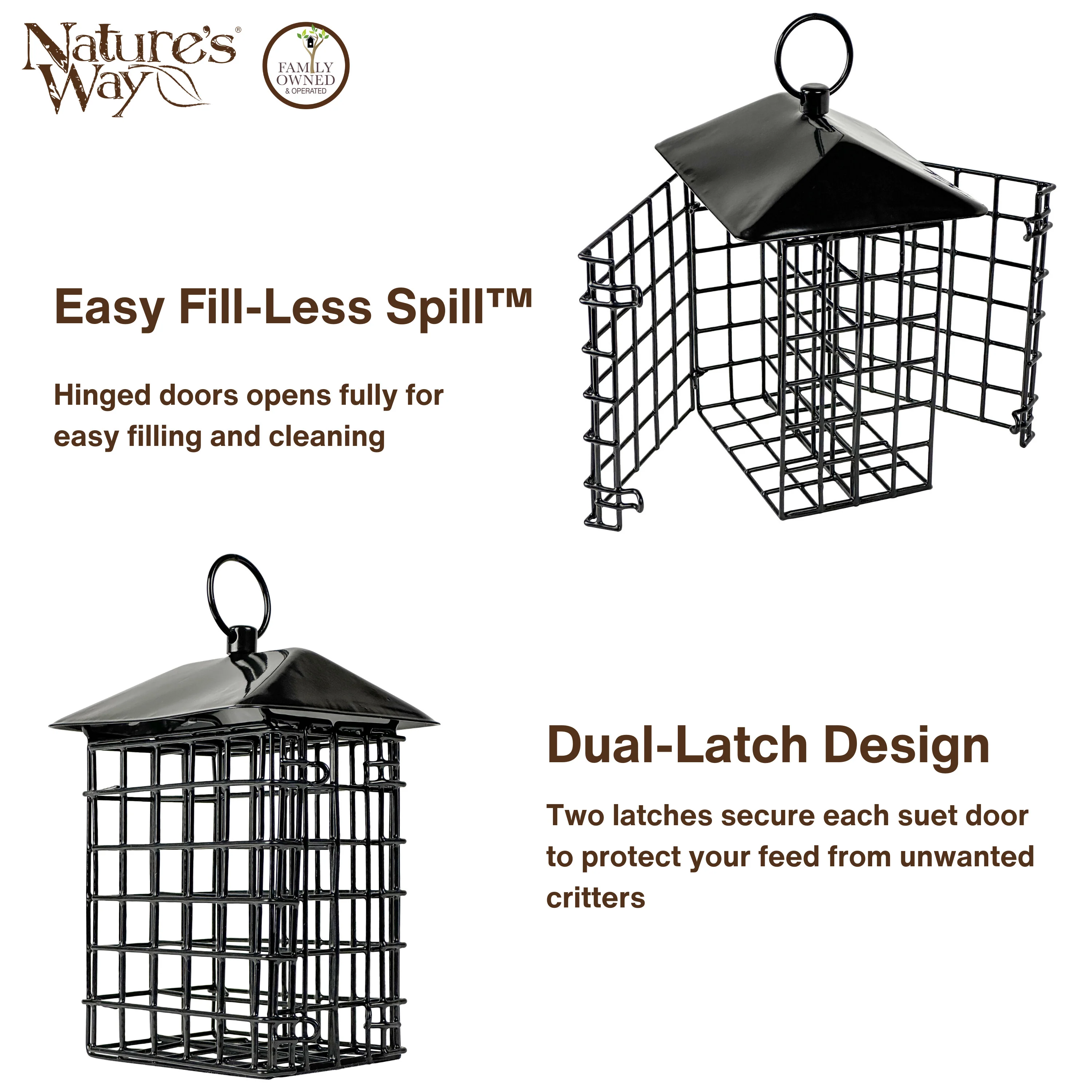 Metal Two Cake Suet Cage Bird Feeder w/ Roof - Two Cake - Image 4