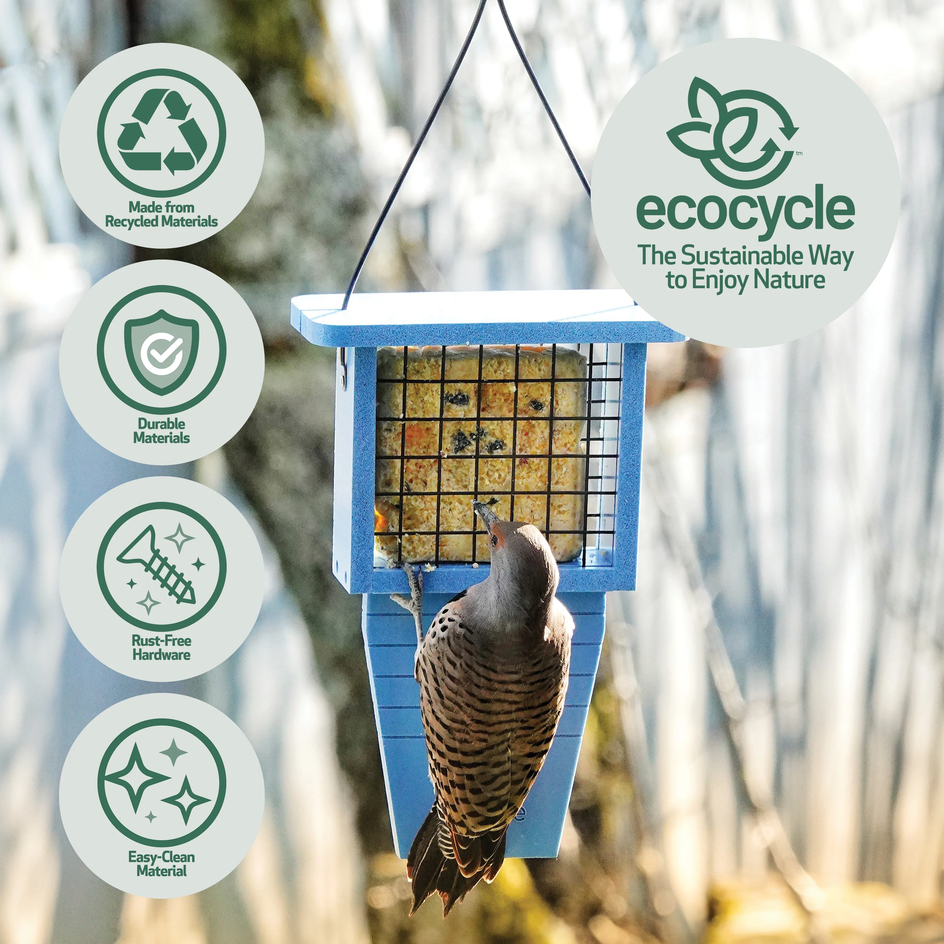Suet Station Recycled Plastic Tail-prop Bird Feeder - Image 3