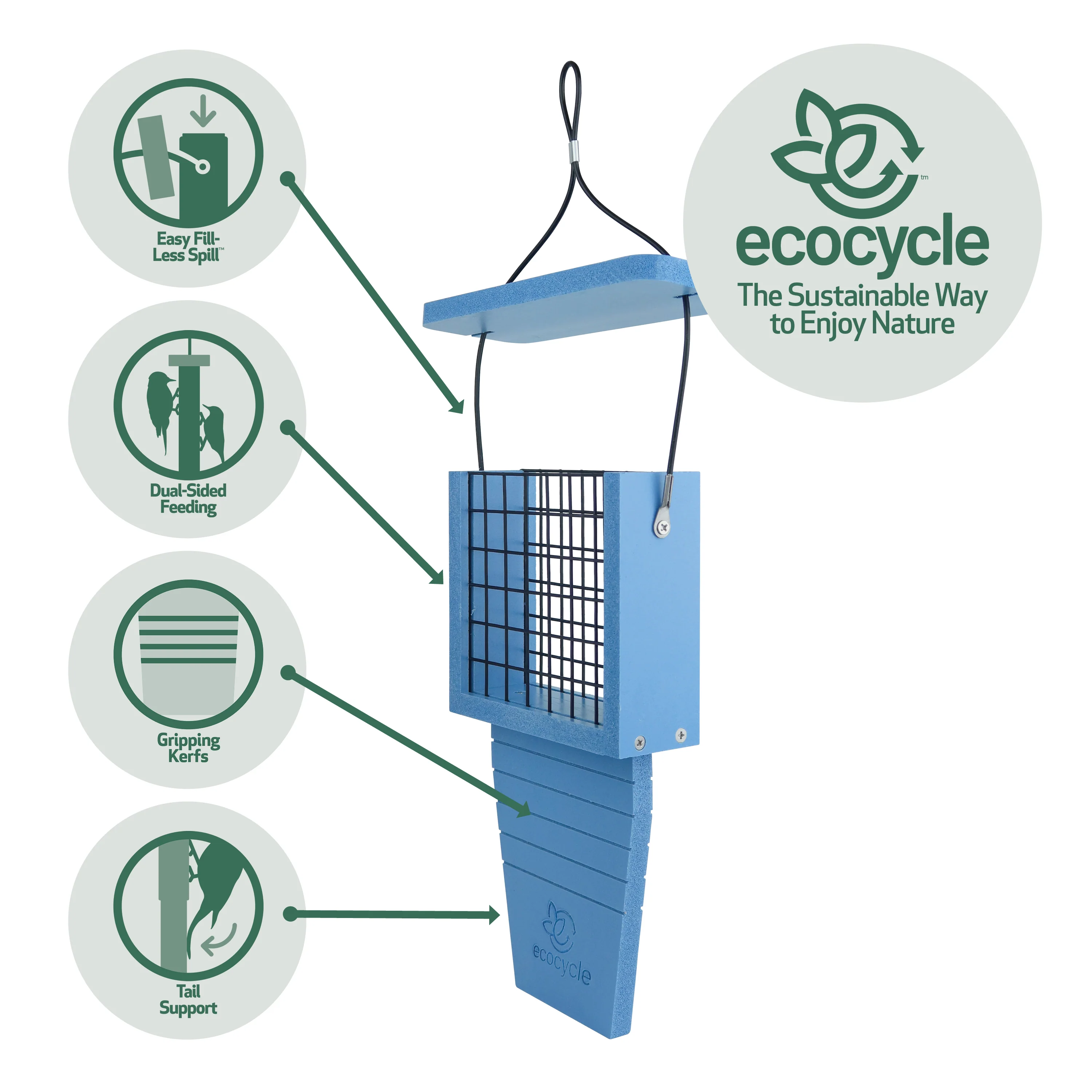 Suet Station Recycled Plastic Tail-prop Bird Feeder - Image 4