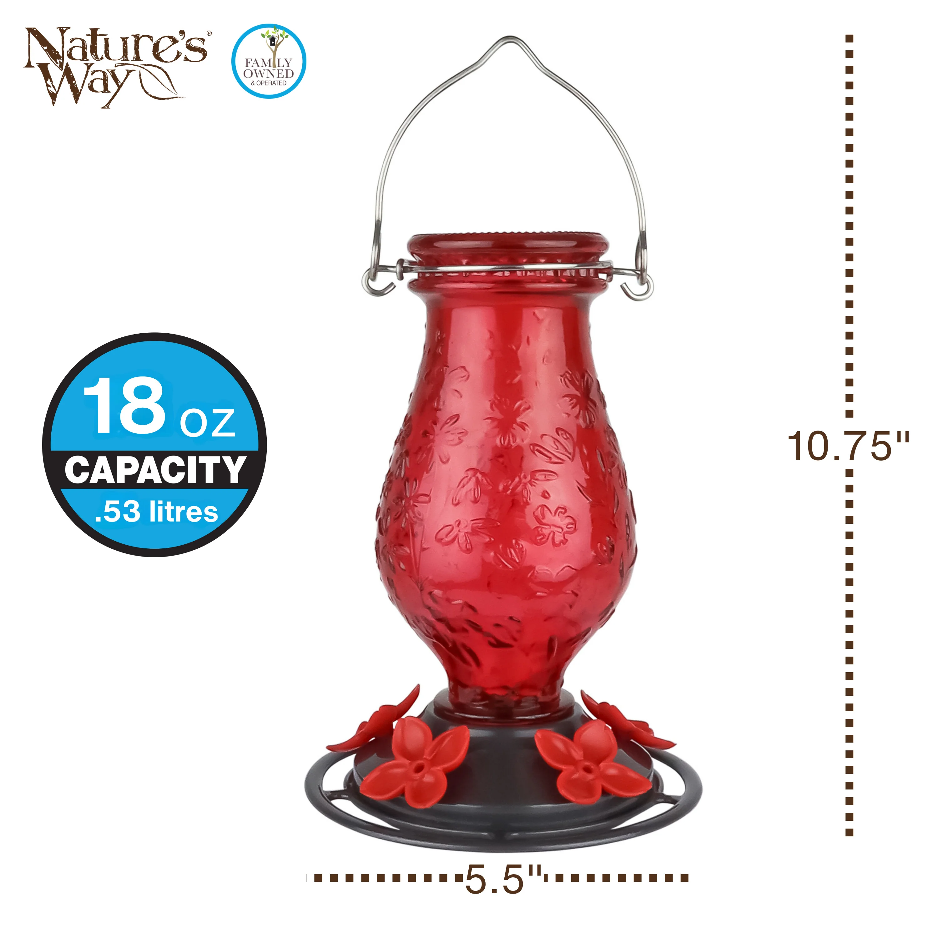Vintage Charm Embossed Glass Hummingbird Feeder - Image 2